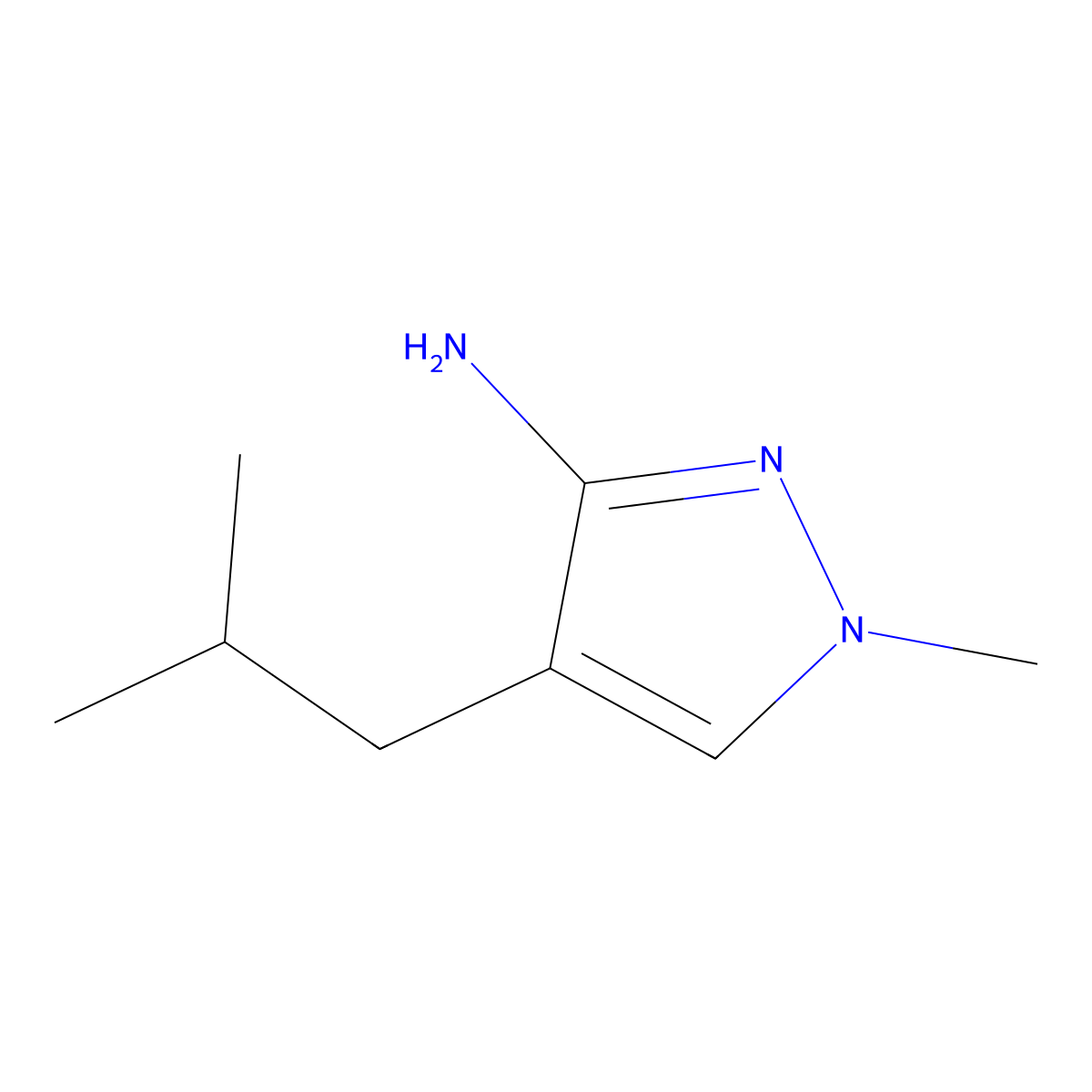 1-methyl-4-(2-methylpropyl)-1H-pyrazol-3-amine molecular structure, CAS 1784479-35-1