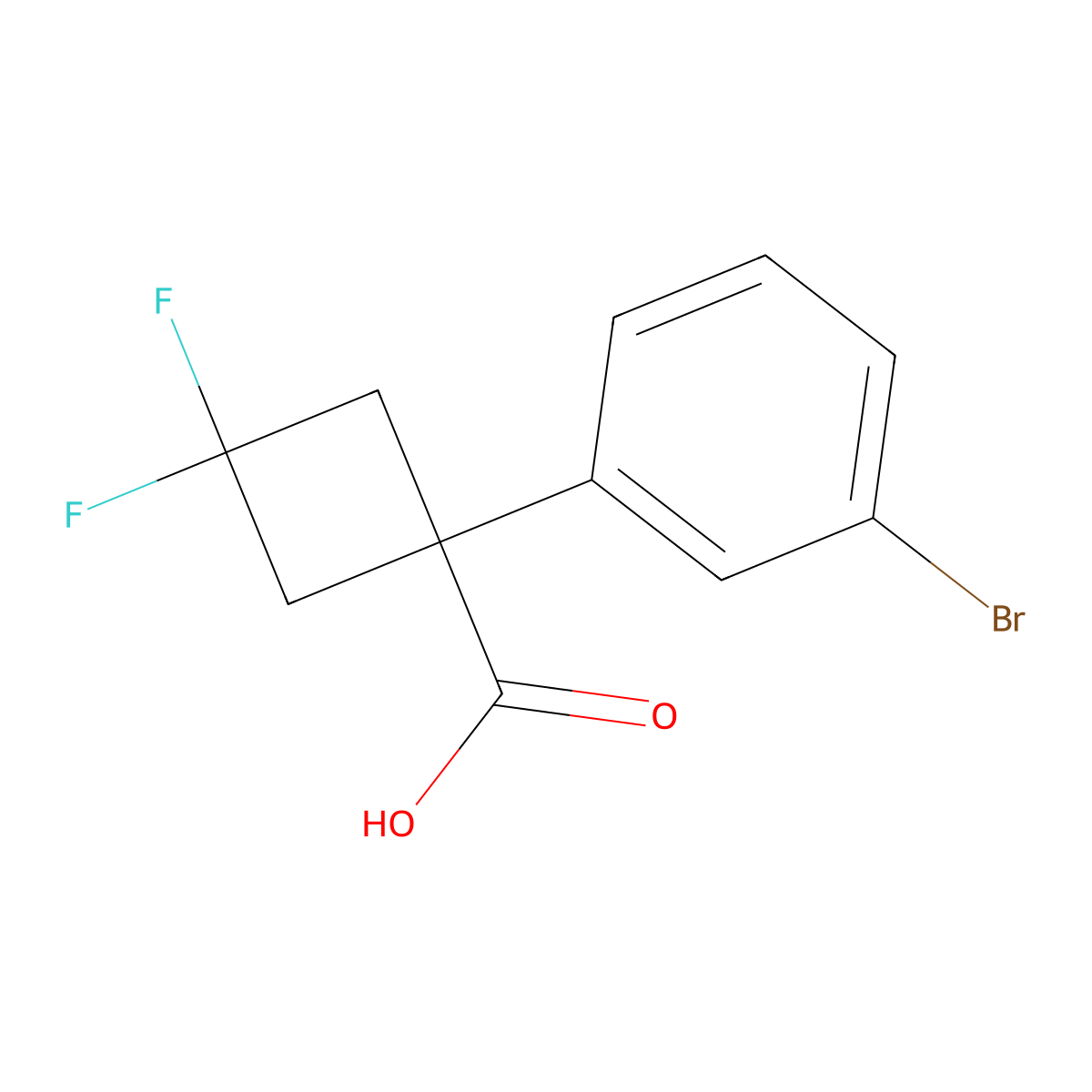 1-(3-Bromophenyl)-3,3-difluorocyclobutane-1-carboxylic acid molecular structure, CAS 1784485-46-6