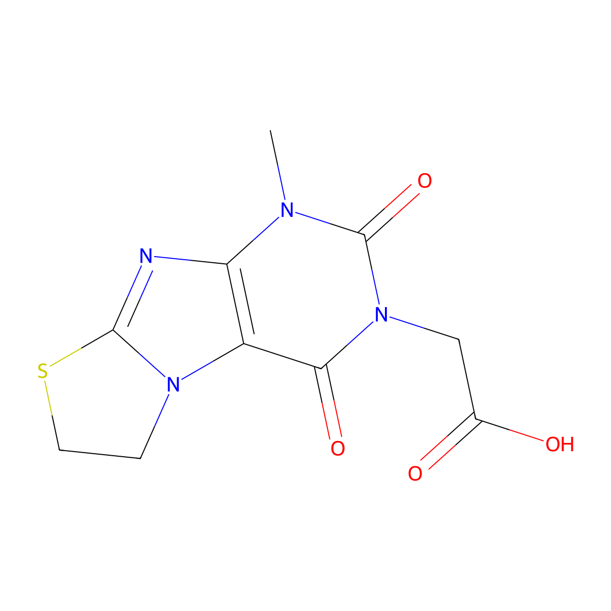 (1-methyl-2,4-dioxo-1,4,6,7-tetrahydro[1,3]thiazolo[2,3-f]purin-3(2H)-yl)acetic acid molecular structure, CAS 178452-80-7