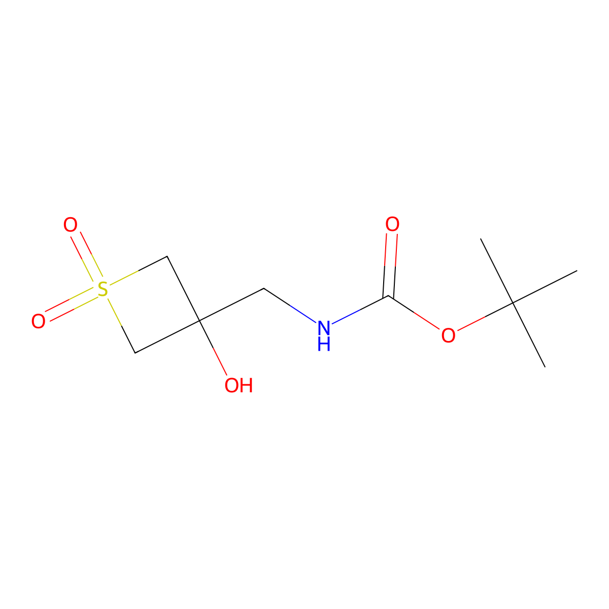 tert-butyl N-[(3-hydroxy-1,1-dioxo-1lambda6-thietan-3-yl)methyl]carbamate molecular structure, CAS 1784563-51-4