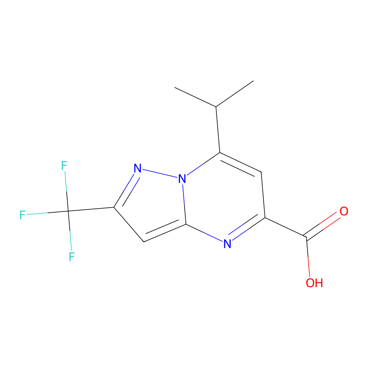 7-Isopropyl-2-(trifluoromethyl)pyrazolo[1,5-a]pyrimidine-5-carboxylic acid molecular structure, CAS 1784657-90-4