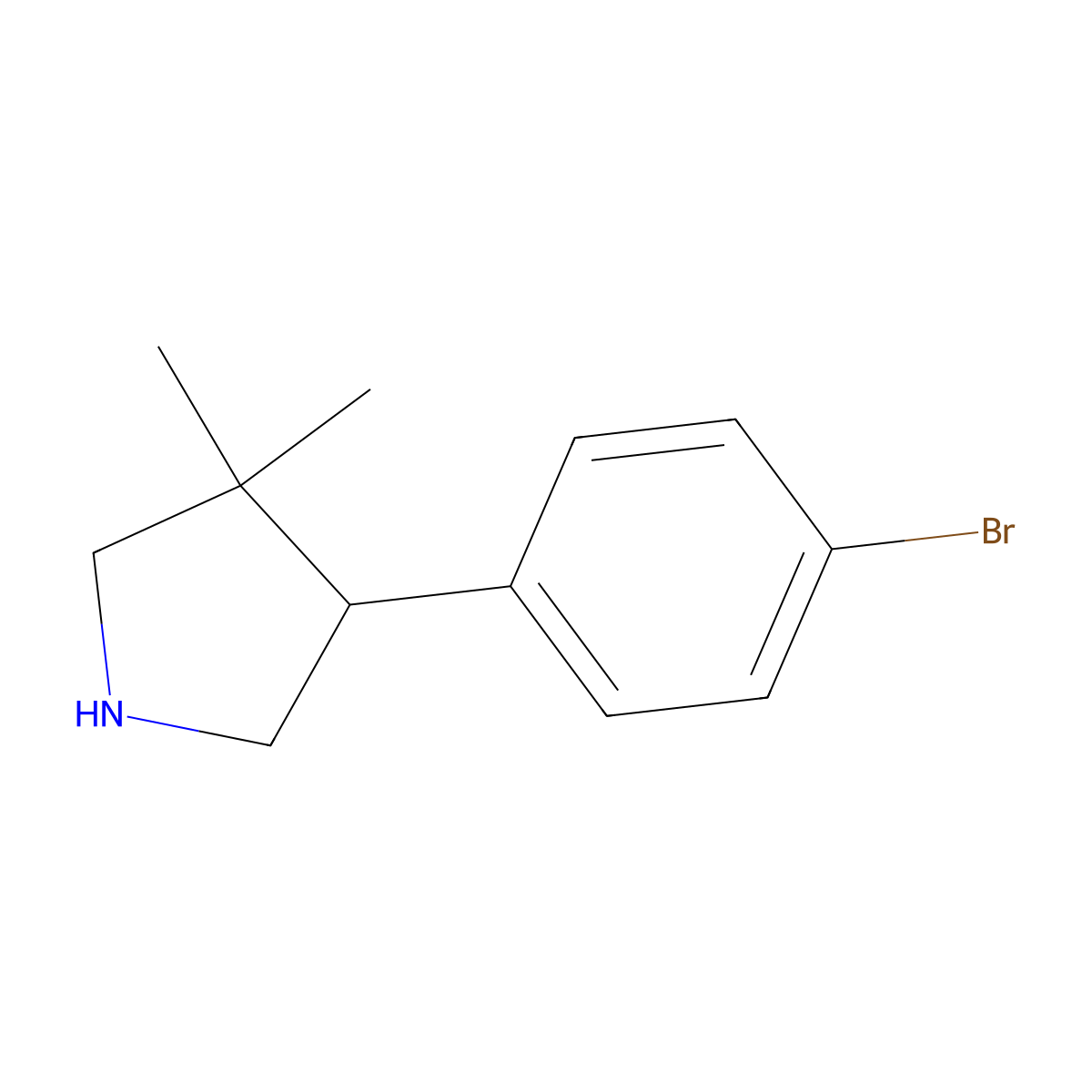 4-(4-Bromophenyl)-3,3-dimethylpyrrolidine molecular structure, CAS 1784676-60-3