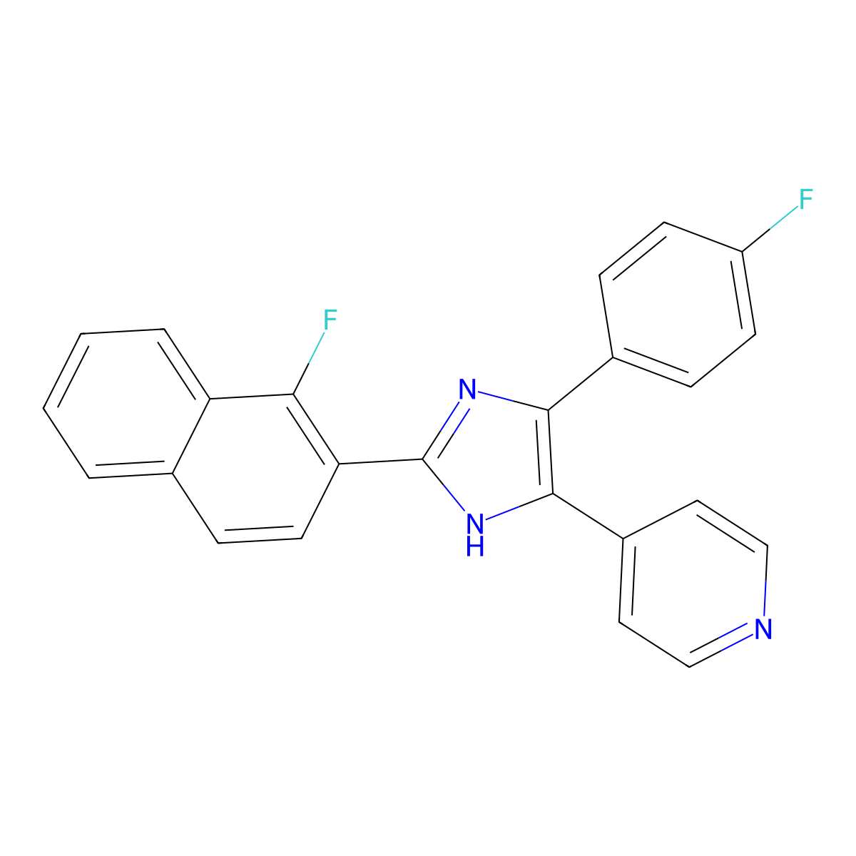 4-(2-(1-Fluoronaphthalen-2-yl)-5-(4-fluorophenyl)-1H-imidazol-4-yl)pyridine molecular structure, CAS 1784751-20-7