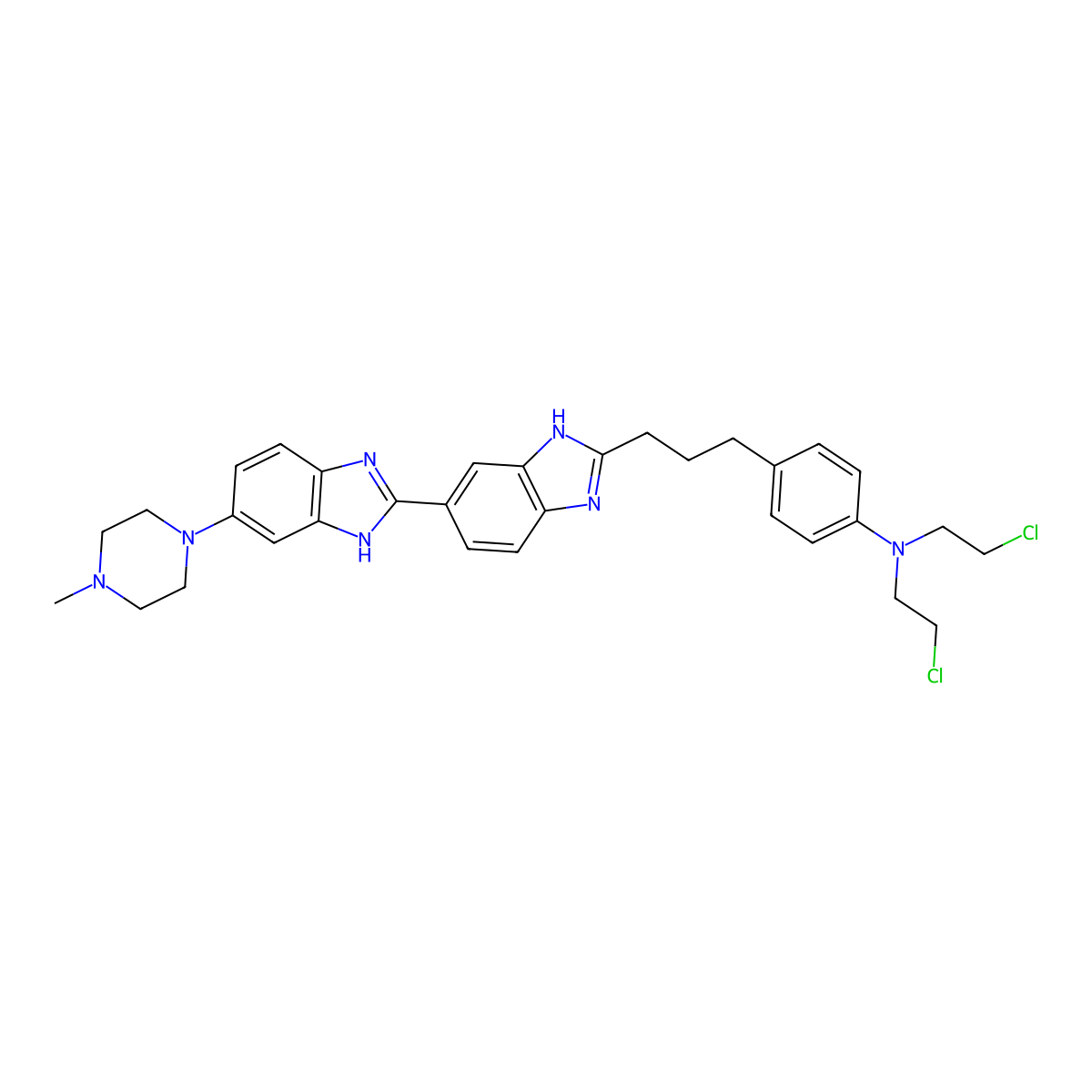 N,N-bis(2-chloroethyl)-4-[3-[6-[6-(4-methylpiperazin-1-yl)-1H-benzimidazol-2-yl]-1H-benzimidazol-2-yl]propyl]aniline molecular structure, CAS 178481-68-0