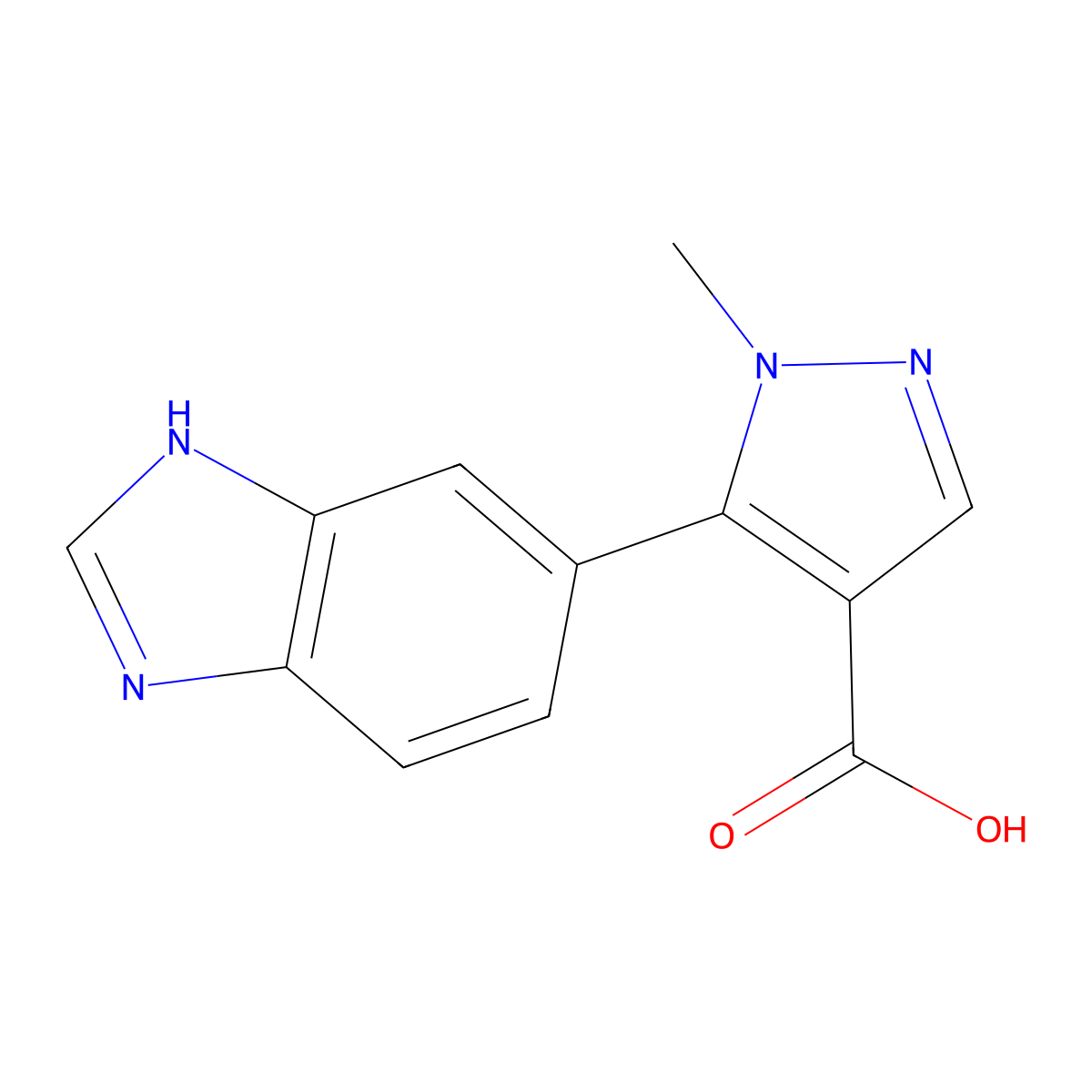 5-(1H-1,3-benzodiazol-5-yl)-1-methyl-1H-pyrazole-4-carboxylic acid molecular structure, CAS 1784899-68-8