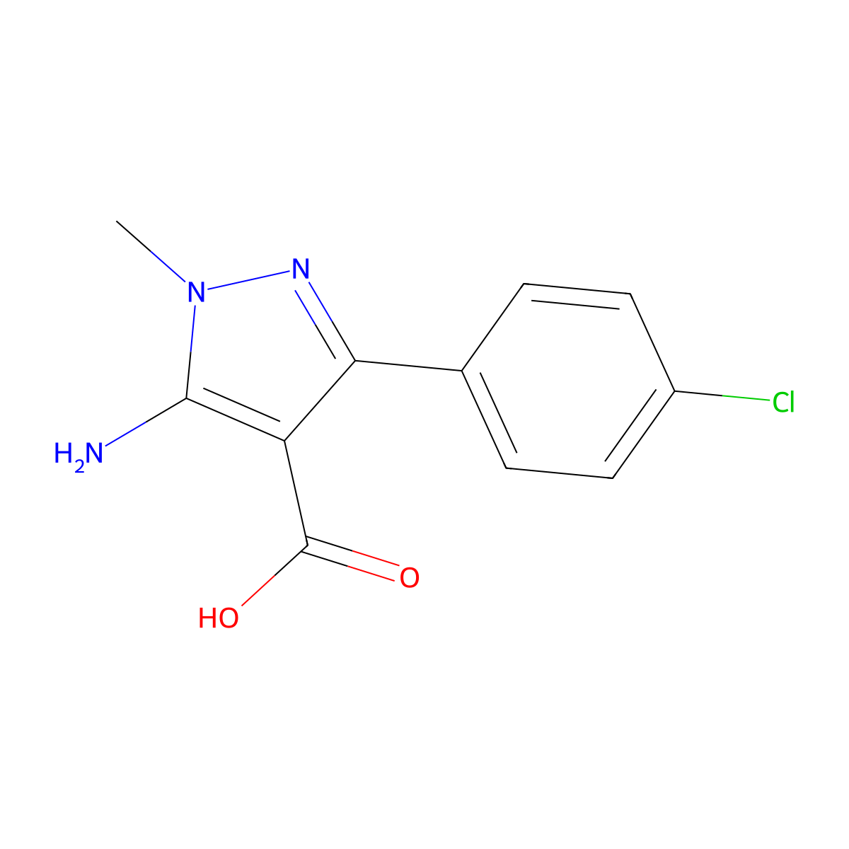 5-amino-3-(4-chlorophenyl)-1-methyl-1H-pyrazole-4-carboxylic acid molecular structure, CAS 1784910-93-5