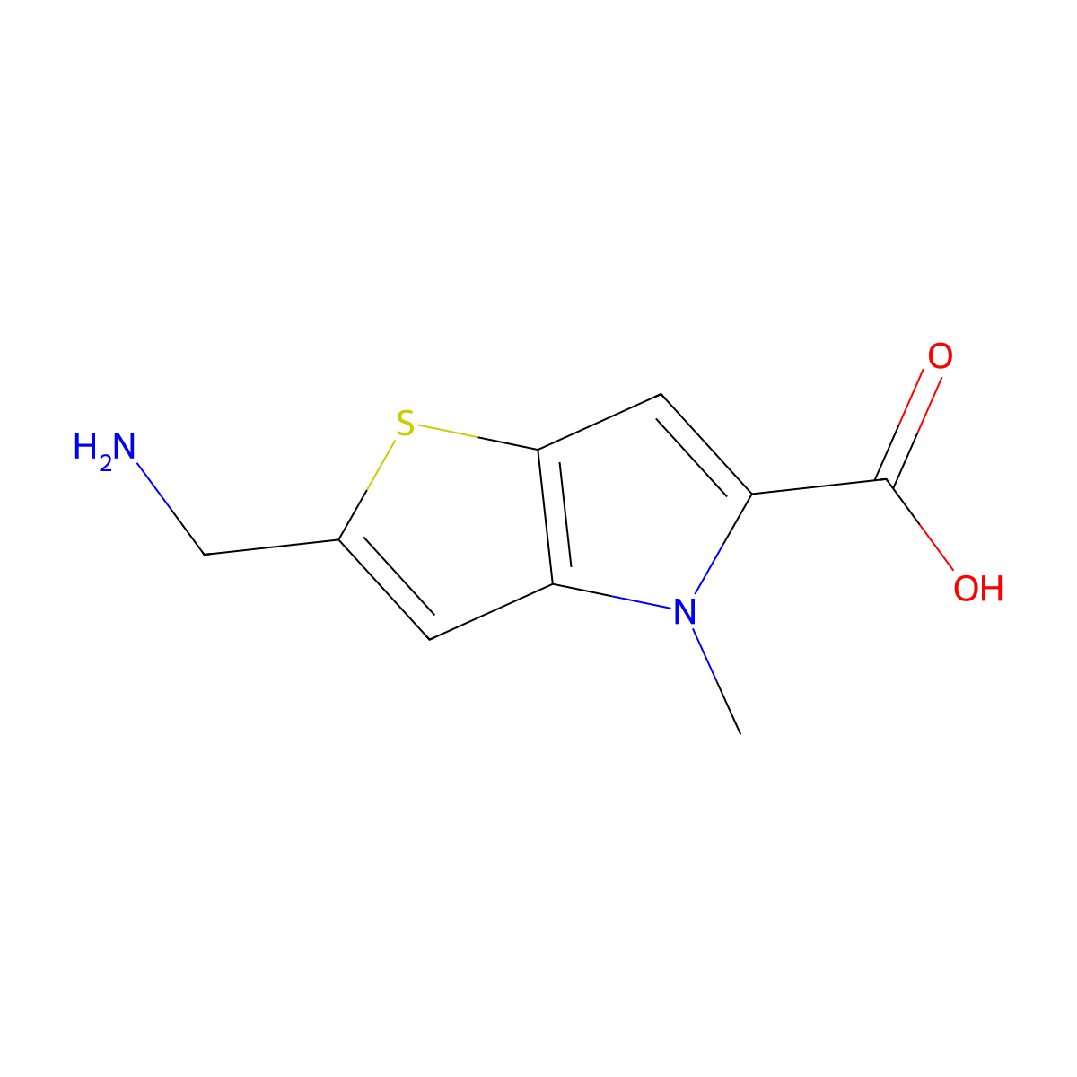 2-(aminomethyl)-4-methyl-4H-thieno[3,2-b]pyrrole-5-carboxylic acid molecular structure, CAS 1784925-06-9