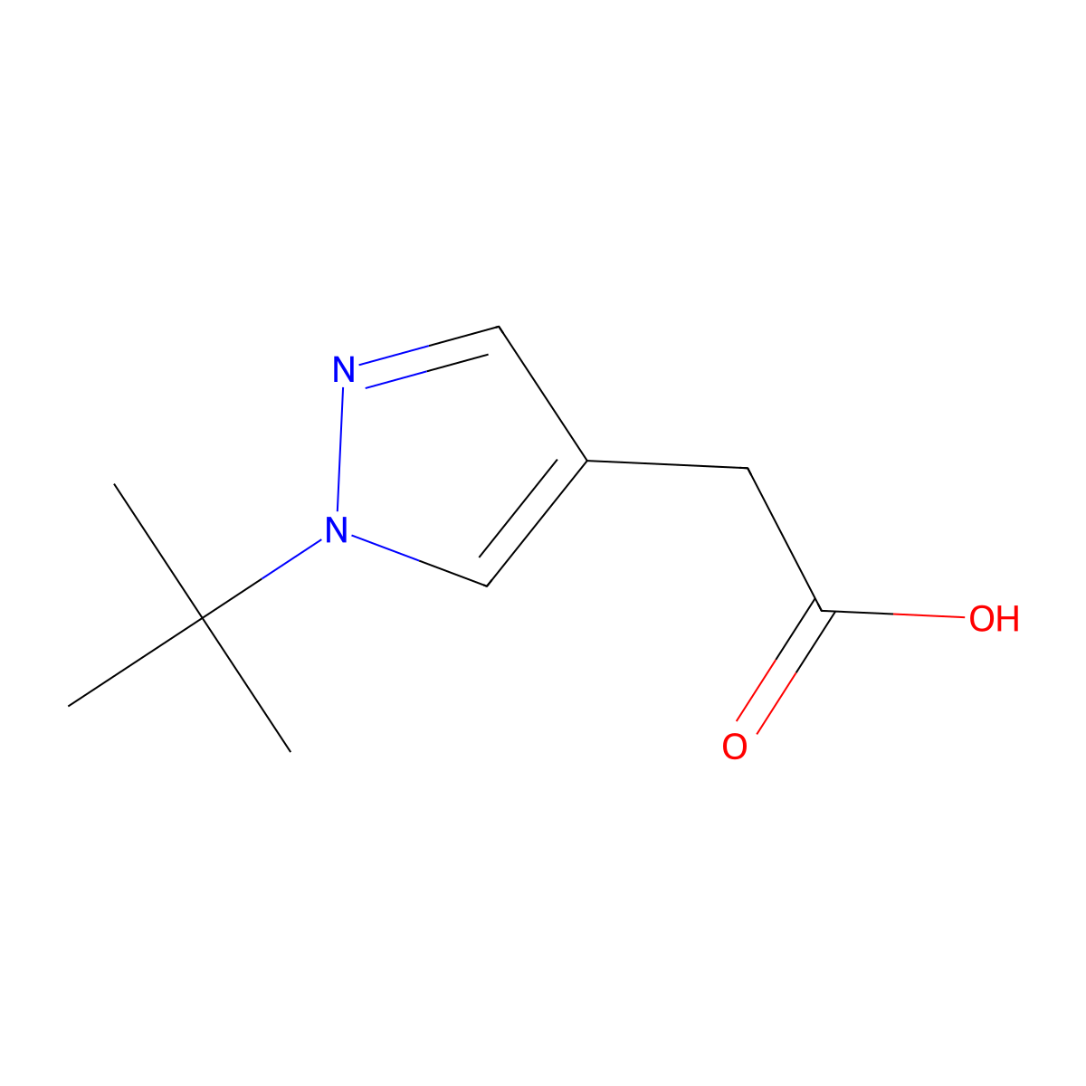 2-(1-tert-butyl-1H-pyrazol-4-yl)acetic acid molecular structure, CAS 1784925-12-7