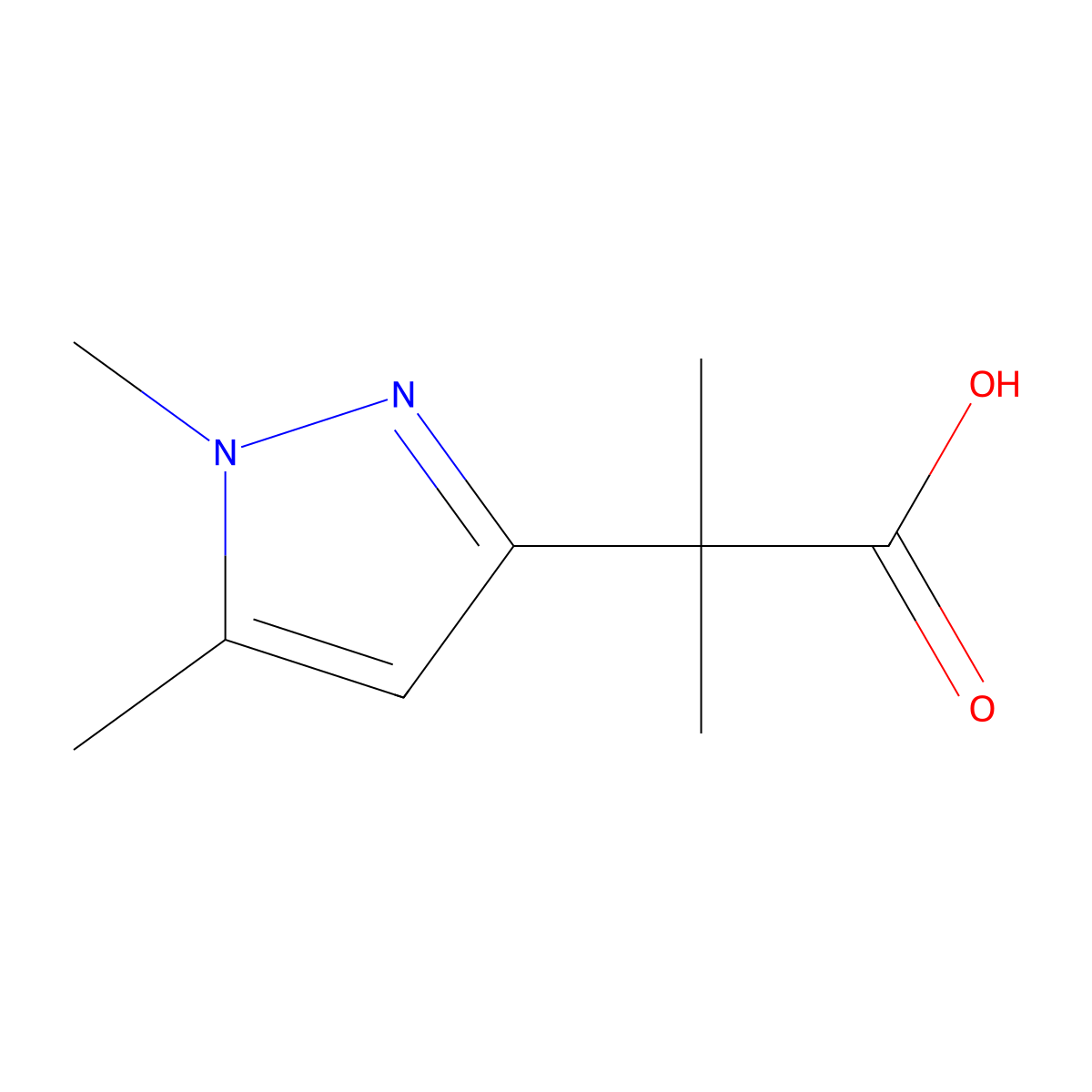 2-(1,5-dimethyl-1H-pyrazol-3-yl)-2-methylpropanoic acid molecular structure, CAS 1784925-16-1