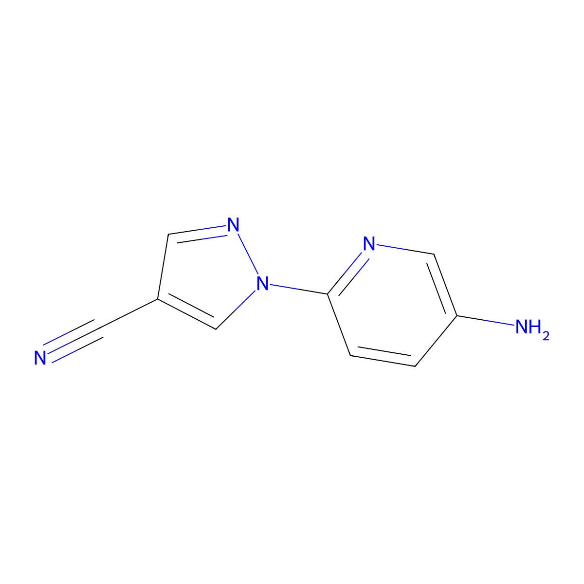 1-(5-aminopyridin-2-yl)-1H-pyrazole-4-carbonitrile molecular structure, CAS 1784940-08-4
