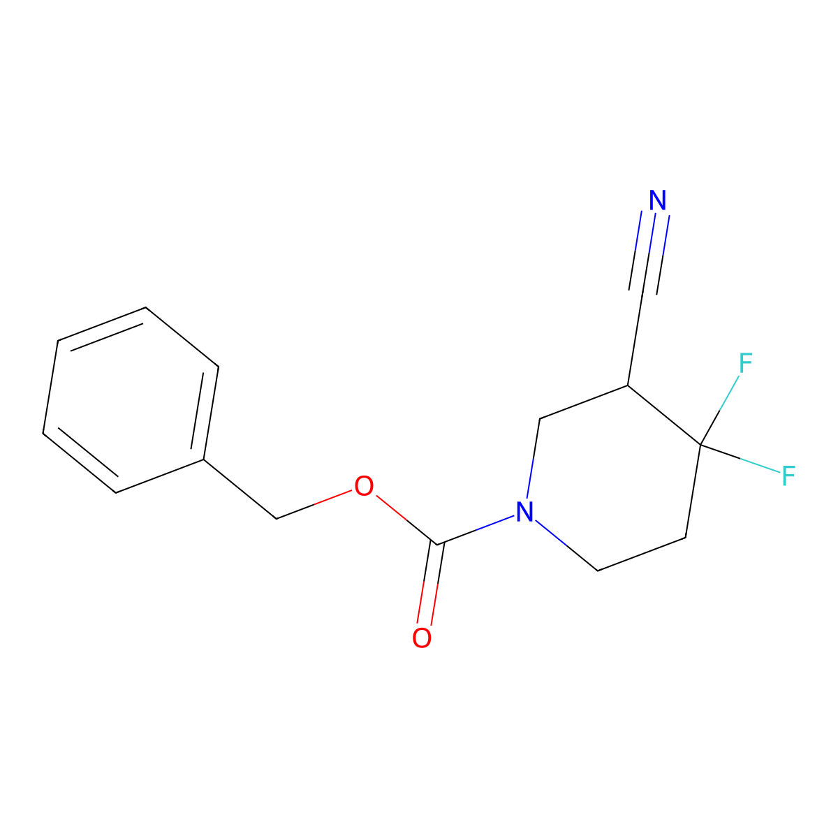 Benzyl 3-cyano-4,4-difluoropiperidine-1-carboxylate molecular structure, CAS 1784950-18-0