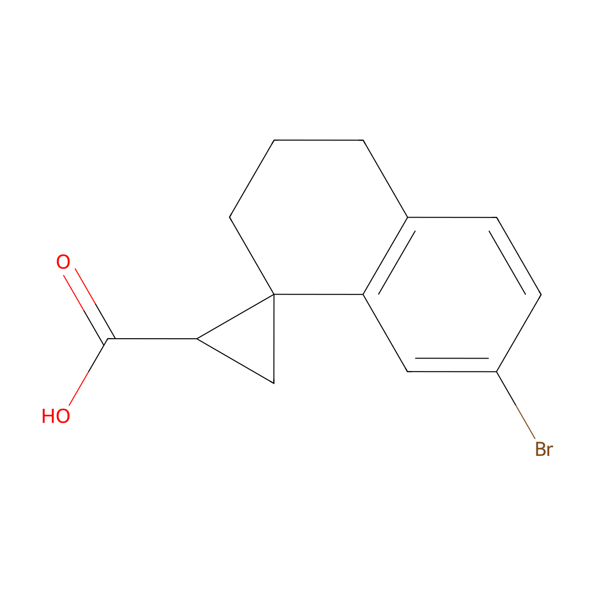 7'-bromo-3',4'-dihydro-2'H-spiro[cyclopropane-1,1'-naphthalene]-3-carboxylicacid,Mixtureofdiastereomers molecular structure, CAS 1784950-81-7