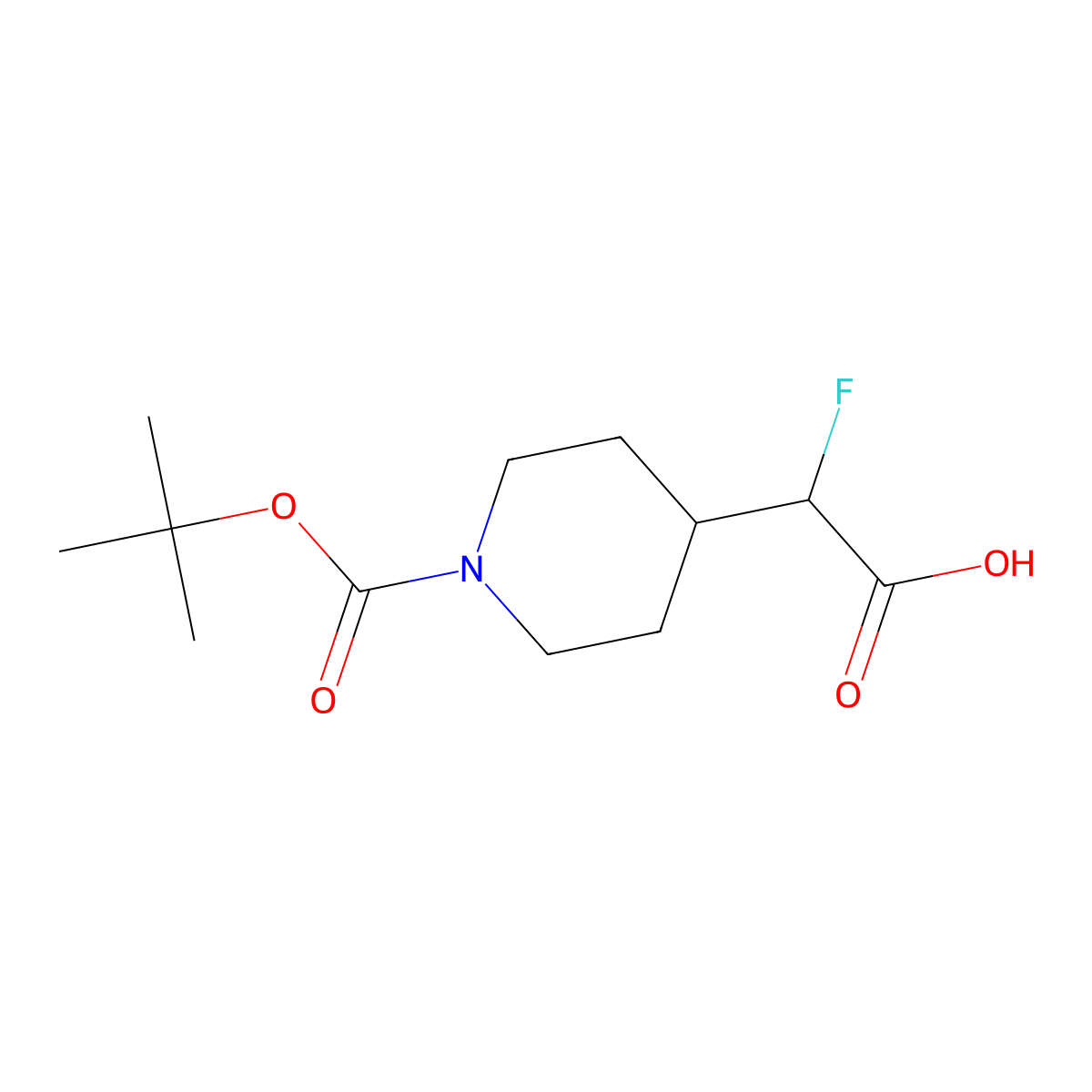 2-(1-((Tert-butoxy)carbonyl)piperidin-4-yl)-2-fluoroacetic acid molecular structure, CAS 1784989-48-5