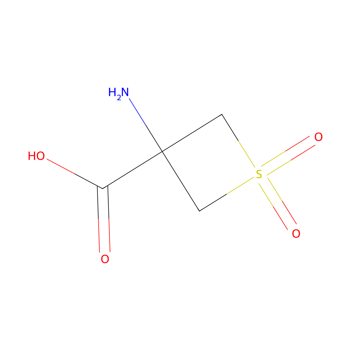 3-Amino-1,1-dioxo-thietane-3-carboxylic acid molecular structure, CAS 1785036-58-9