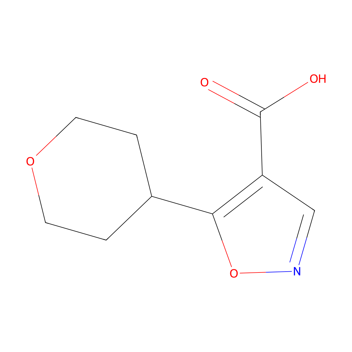 5-(Oxan-4-yl)-1,2-oxazole-4-carboxylic acid molecular structure, CAS 1785041-90-8