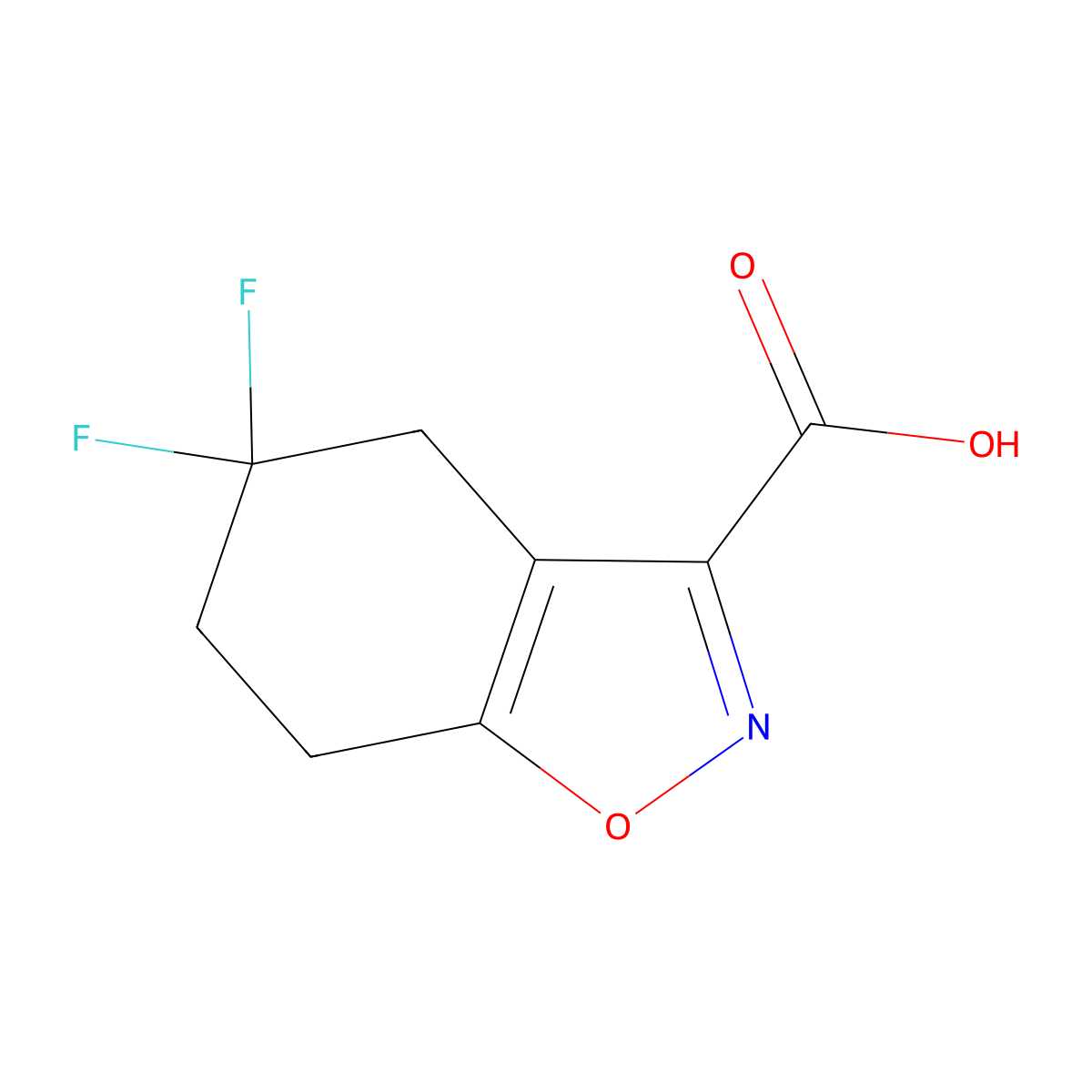 5,5-Difluoro-4,5,6,7-tetrahydro-1,2-benzoxazole-3-carboxylic acid molecular structure, CAS 1785081-46-0