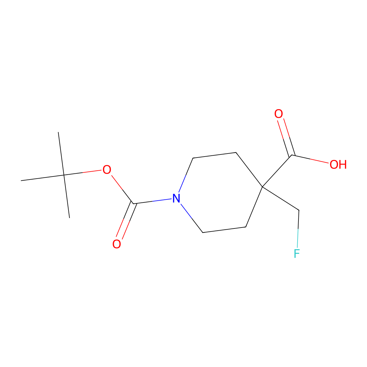 1-[(Tert-butoxy)carbonyl]-4-(fluoromethyl)piperidine-4-carboxylic acid molecular structure, CAS 1785107-71-2