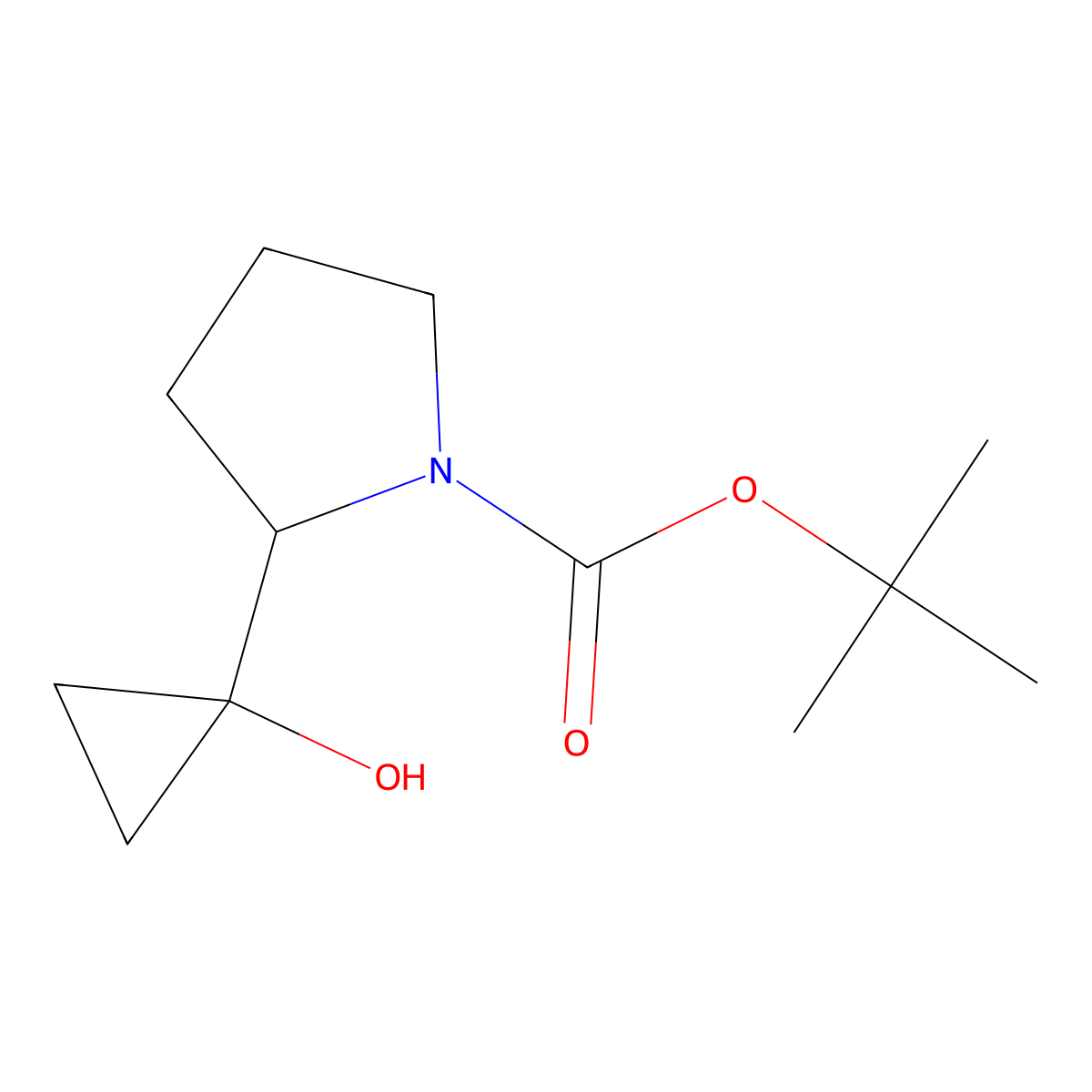 Tert-butyl 2-(1-hydroxycyclopropyl)pyrrolidine-1-carboxylate molecular structure, CAS 1785164-82-0