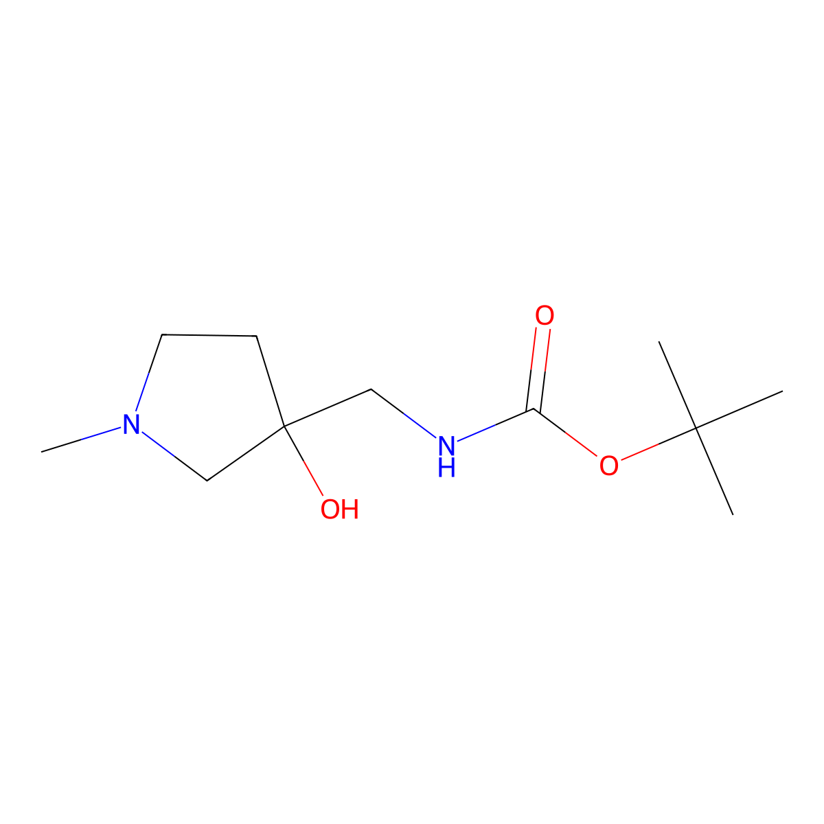 tert-butyl N-[(3-hydroxy-1-methylpyrrolidin-3-yl)methyl]carbamate molecular structure, CAS 1785172-51-1