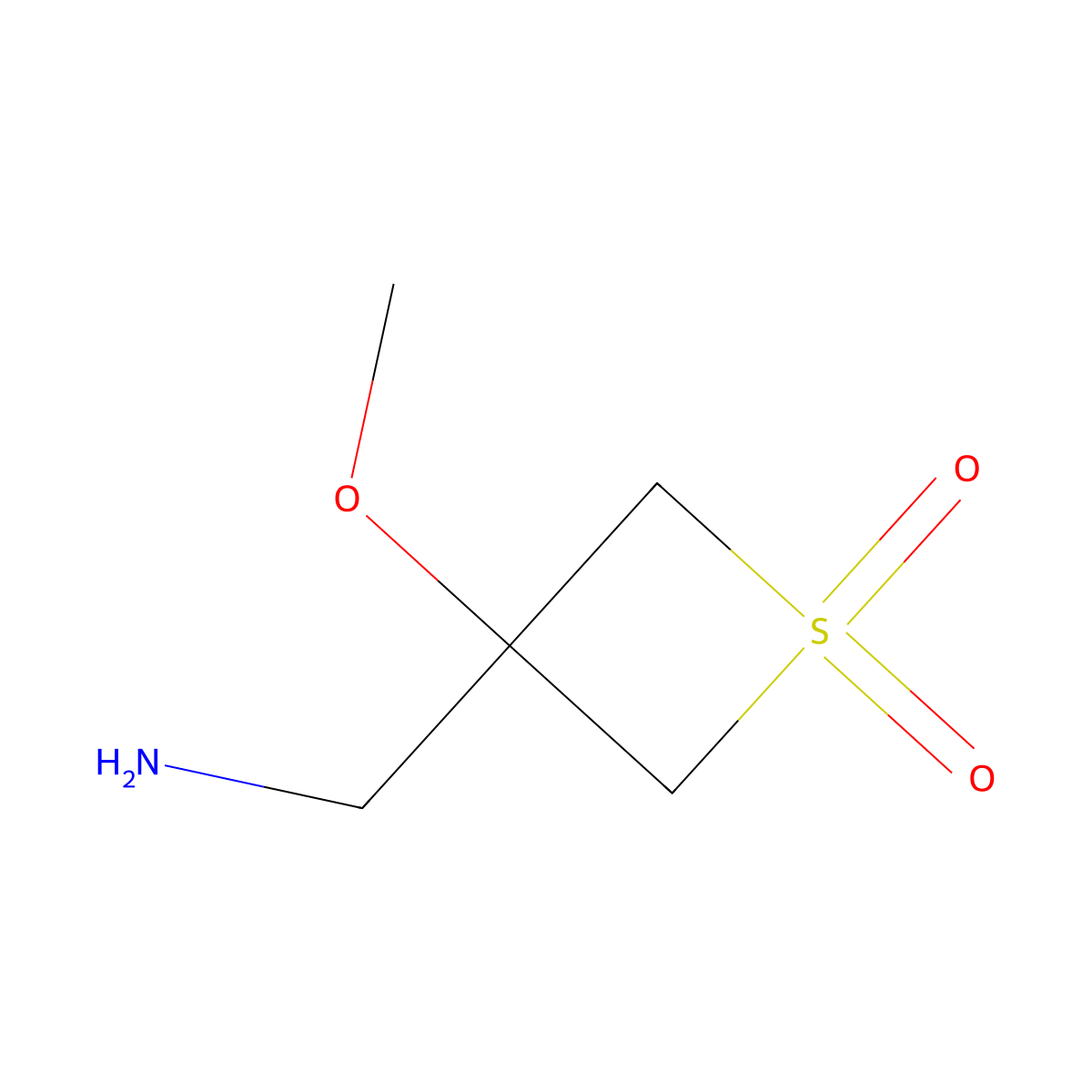 (3-Methoxy-1,1-dioxo-thietan-3-YL)methanamine molecular structure, CAS 1785196-99-7