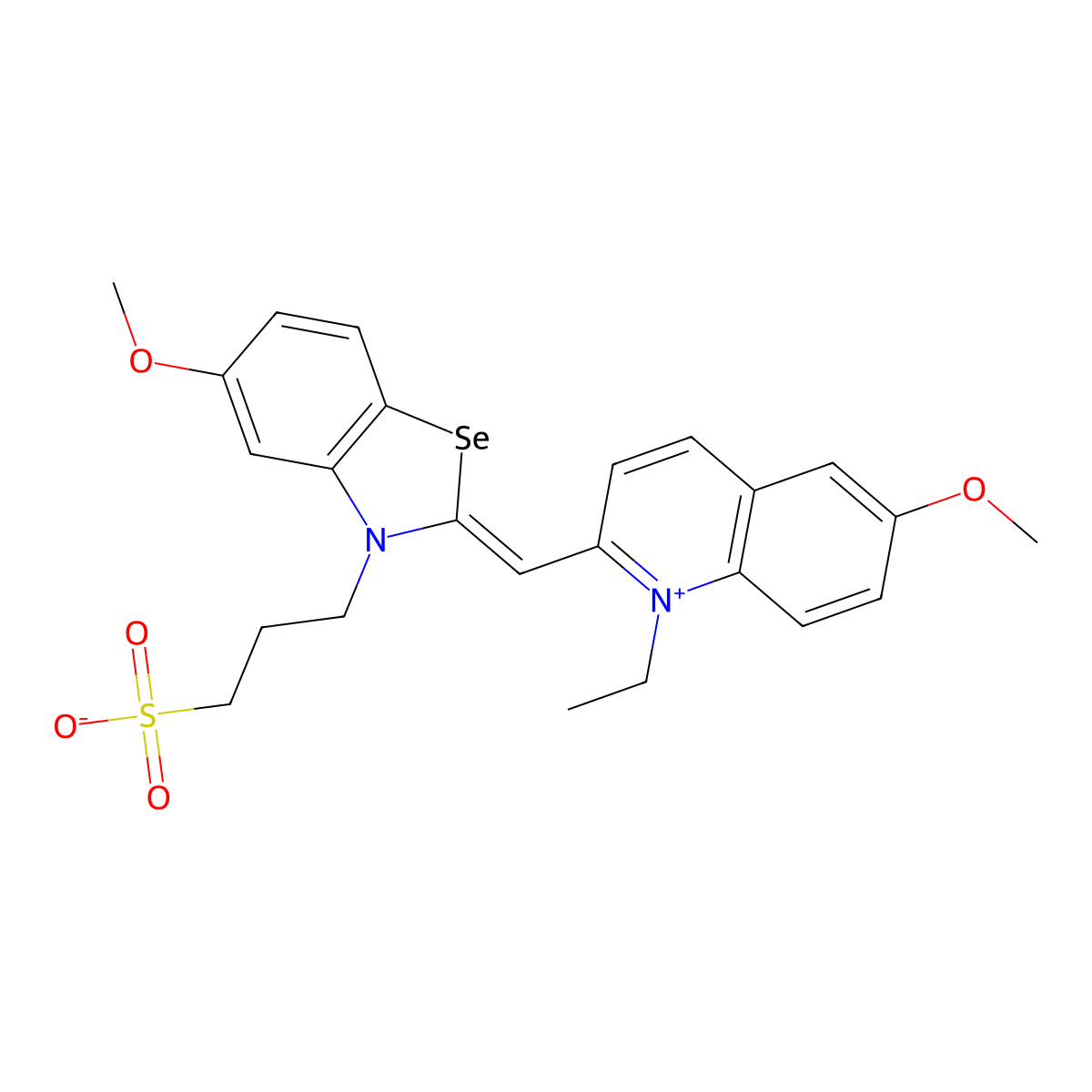 1-Ethyl-6-methoxy-2-((5-methoxy-3-(3-sulphonatopropyl)-3H-benzoselenazol-2-ylidene)methyl)quinolinium molecular structure, CAS 17852-69-6