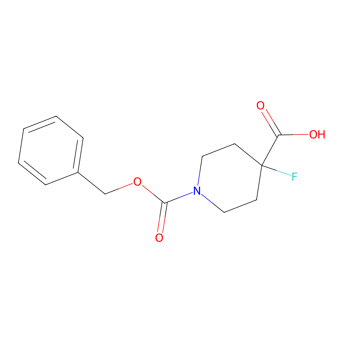 1-[(Benzyloxy)carbonyl]-4-fluoropiperidine-4-carboxylic acid molecular structure, CAS 1785233-54-6