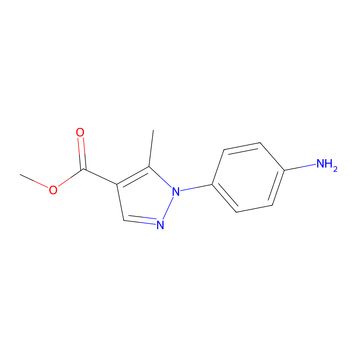 methyl 1-(4-aminophenyl)-5-methyl-1H-pyrazole-4-carboxylate molecular structure, CAS 1785246-14-1