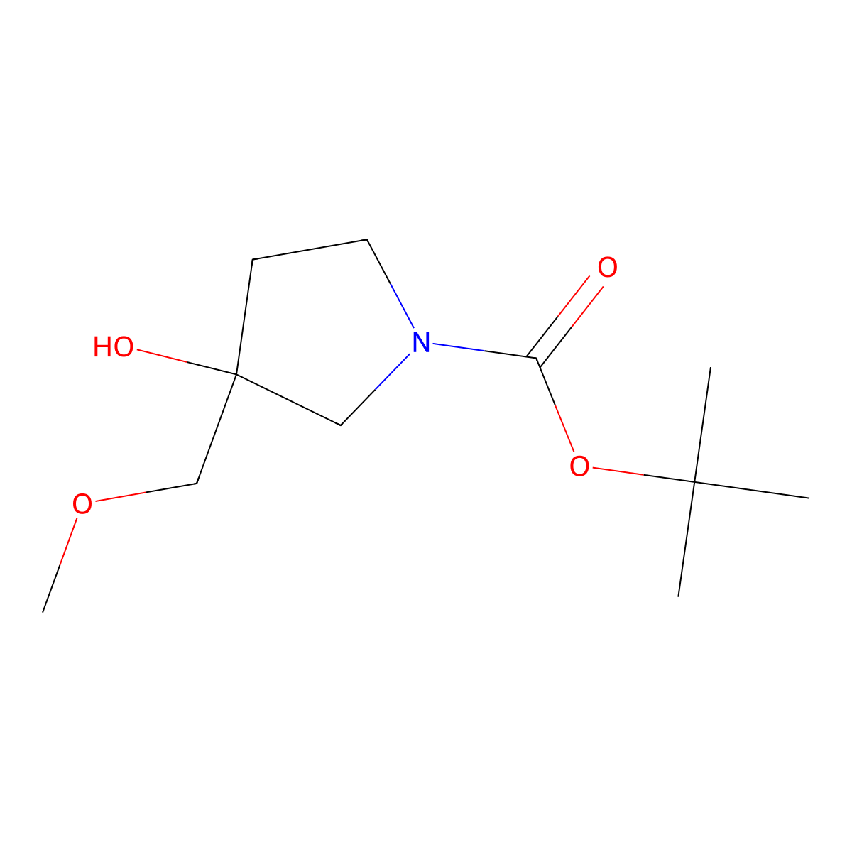 Tert-butyl 3-hydroxy-3-(methoxymethyl)pyrrolidine-1-carboxylate molecular structure, CAS 1785248-48-7