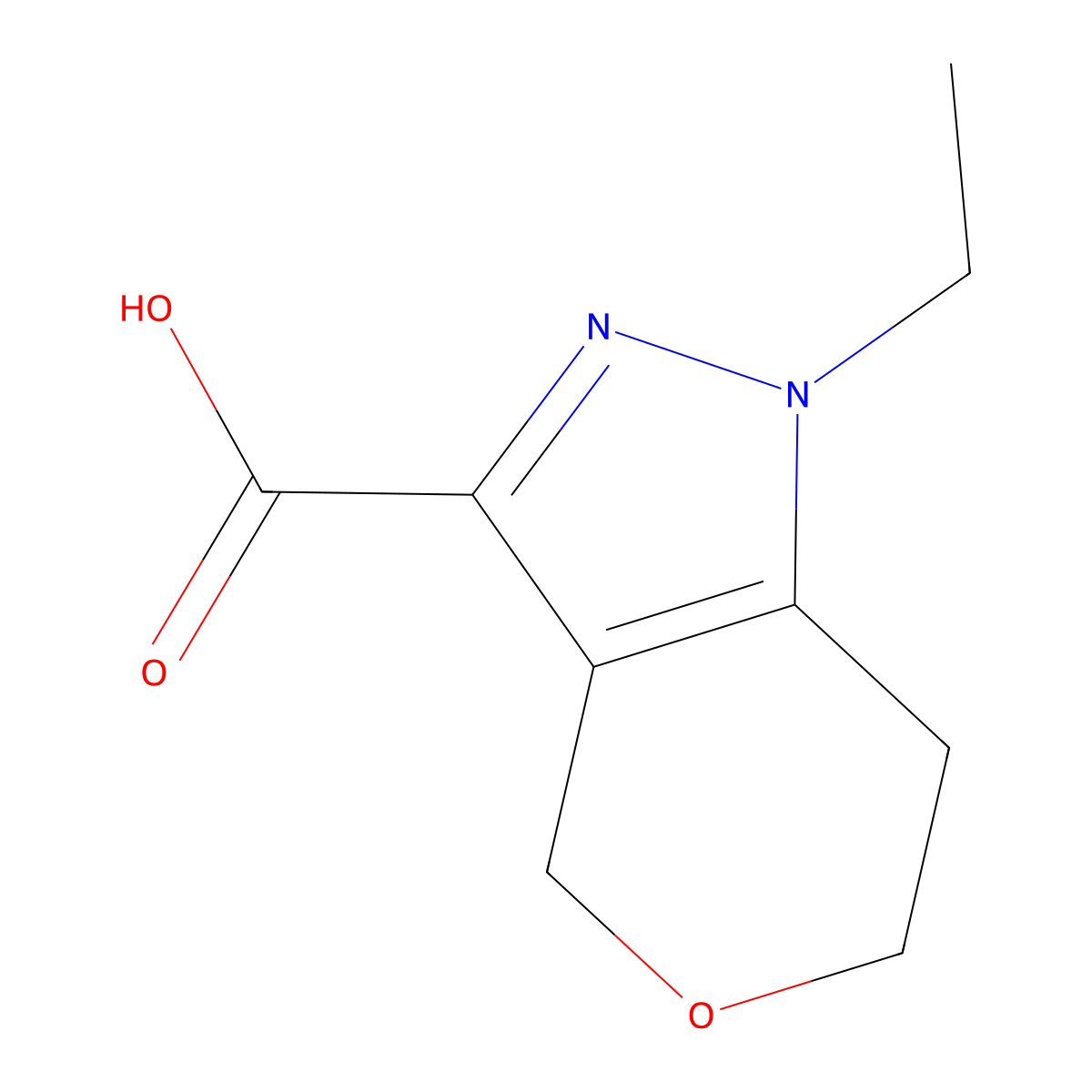1-ethyl-1H,4H,6H,7H-pyrano[4,3-c]pyrazole-3-carboxylic acid molecular structure, CAS 1785249-33-3