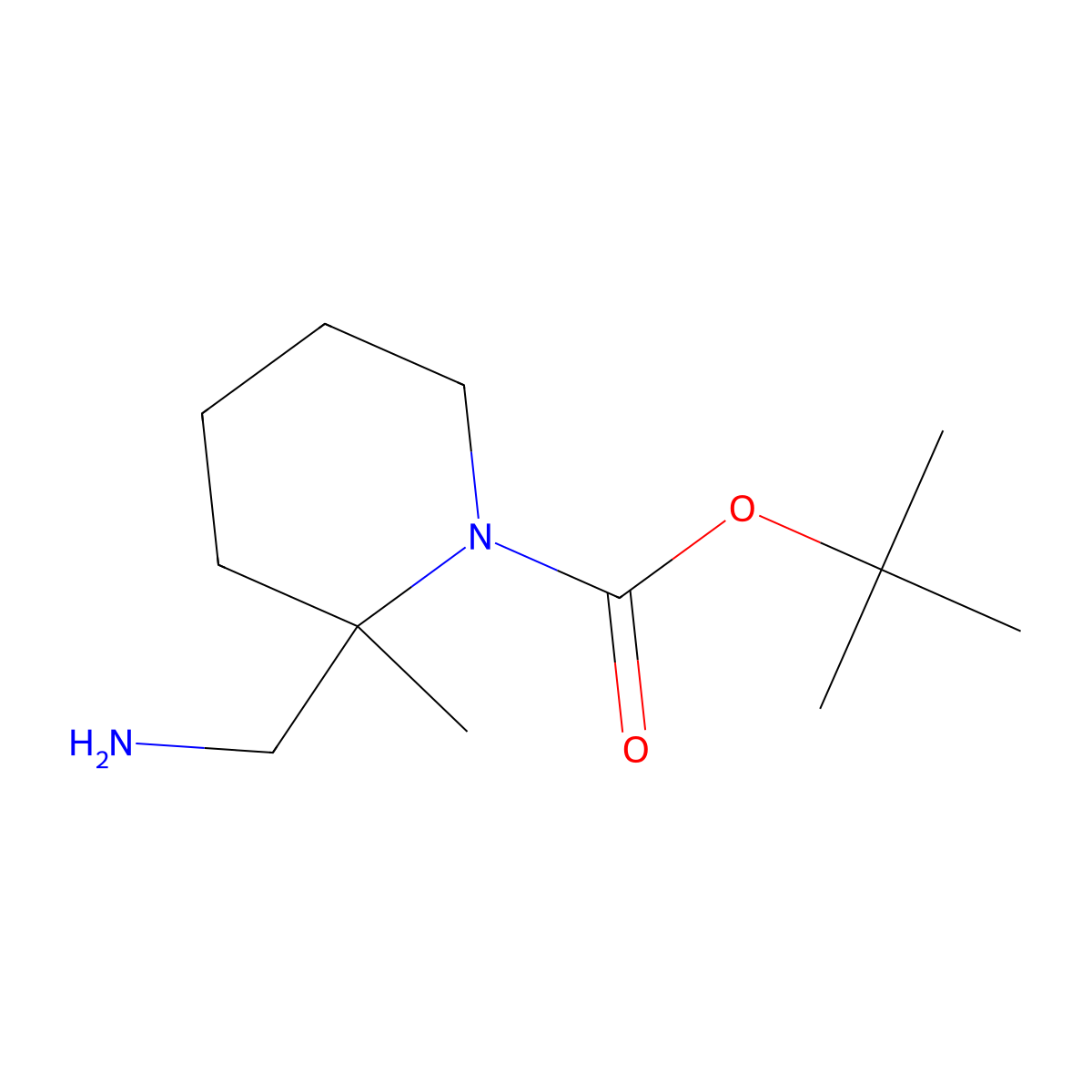 tert-Butyl 2-(aminomethyl)-2-methylpiperidine-1-carboxylate molecular structure, CAS 1785258-09-4