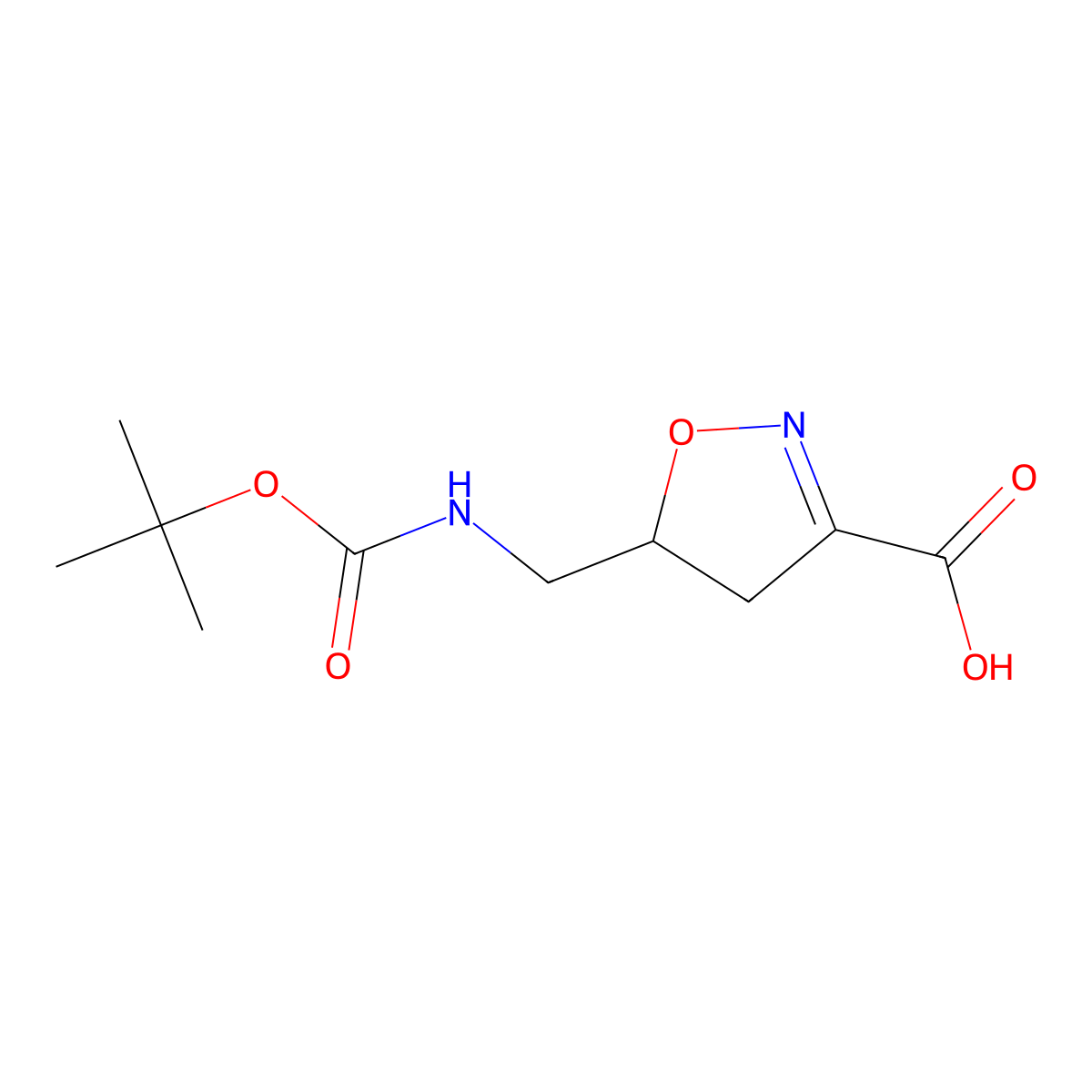5-((((Tert-butoxy)carbonyl)amino)methyl)-4,5-dihydro-1,2-oxazole-3-carboxylic acid molecular structure, CAS 1785259-05-3