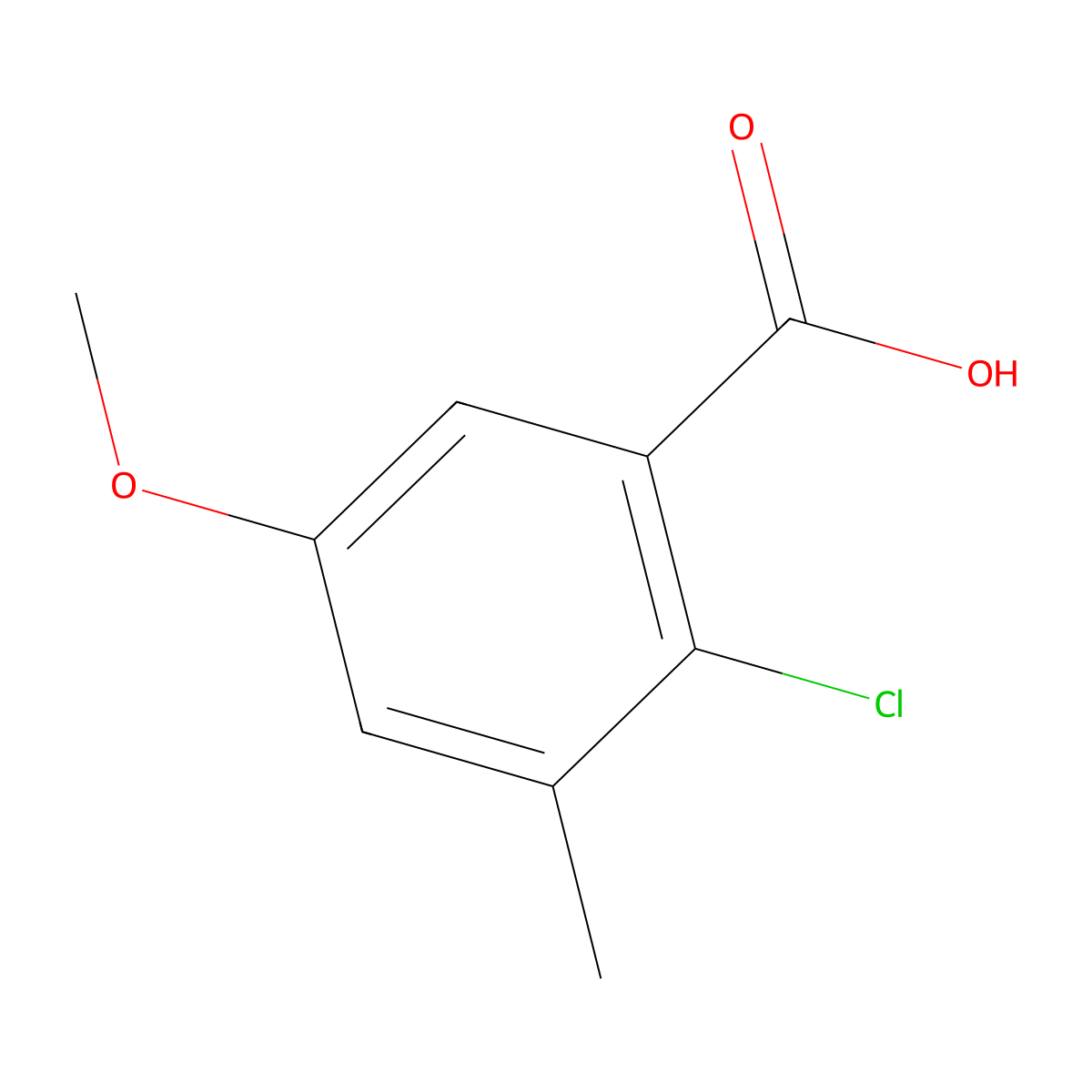 2-Chloro-5-methoxy-3-methylbenzoic acid molecular structure, CAS 1785263-26-4