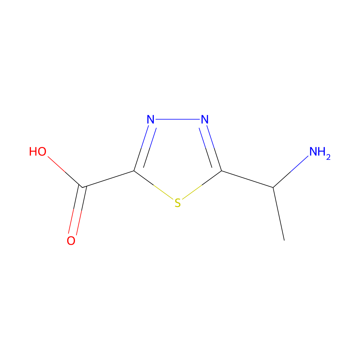 5-(1-Aminoethyl)-1,3,4-thiadiazole-2-carboxylic acid molecular structure, CAS 1785274-90-9