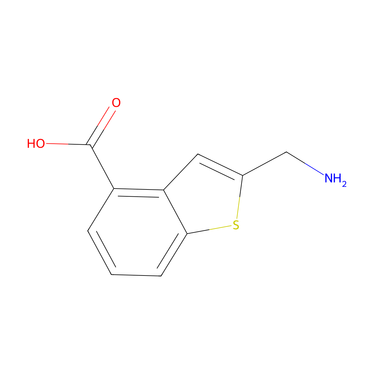 2-(Aminomethyl)-1-benzothiophene-4-carboxylic acid molecular structure, CAS 1785294-02-1