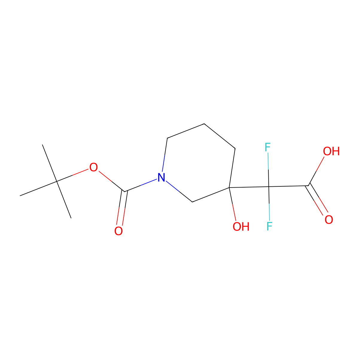 2-{1-[(Tert-butoxy)carbonyl]-3-hydroxypiperidin-3-yl}-2,2-difluoroacetic acid molecular structure, CAS 1785298-56-7