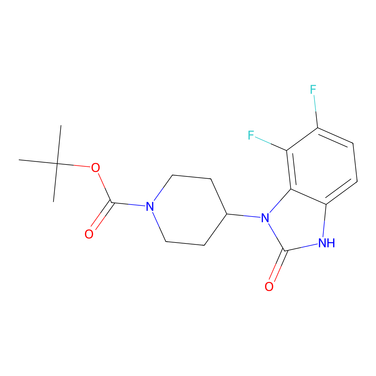tert-butyl 4-(6,7-difluoro-2,3-dihydro-2-oxo-1H-benzo[d]imidazol-1-yl)-1-piperidinecarboxylate molecular structure, CAS 1785311-24-1