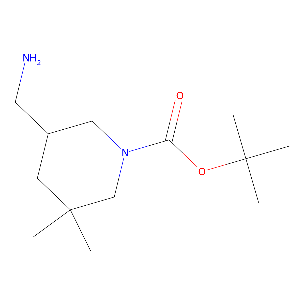 Tert-butyl 5-(aminomethyl)-3,3-dimethylpiperidine-1-carboxylate molecular structure, CAS 1785324-09-5