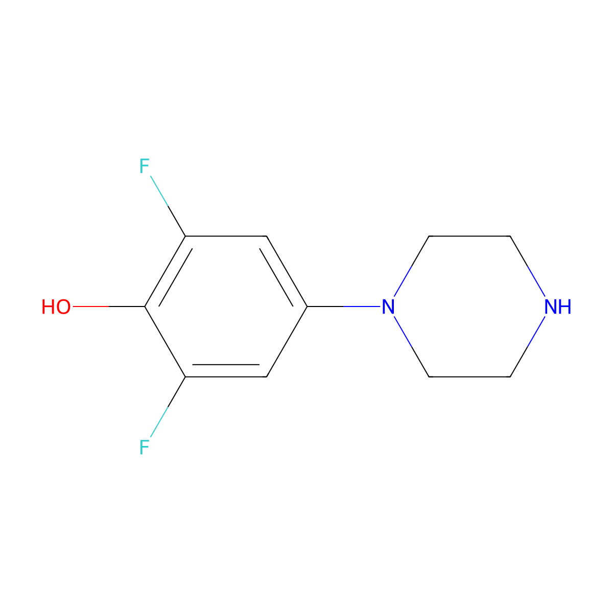 2,6-Difluoro-4-(piperazin-1-yl)phenol molecular structure, CAS 1785330-05-3