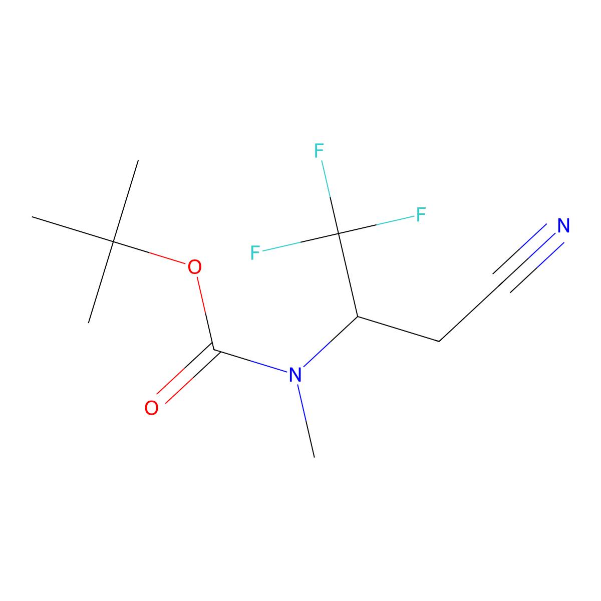 tert-butyl N-(3-cyano-1,1,1-trifluoropropan-2-yl)-N-methylcarbamate molecular structure, CAS 1785376-42-2