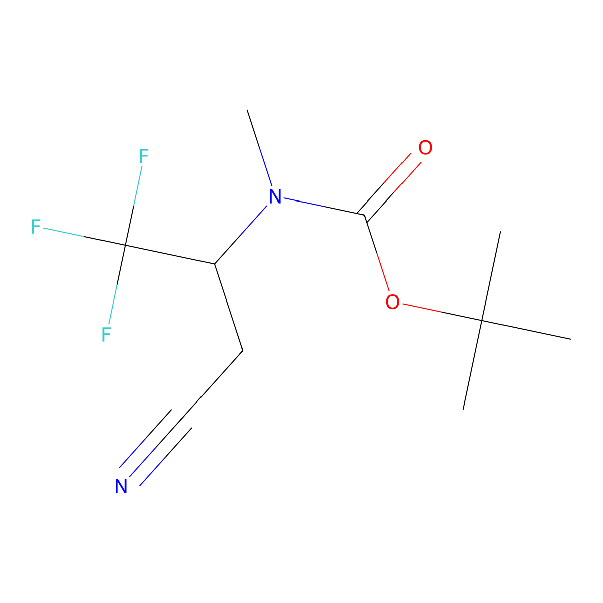 tert-butyl N-(3-cyano-1,1,1-trifluoropropan-2-yl)-N-methylcarbamate molecular structure, CAS 1785376-42-2