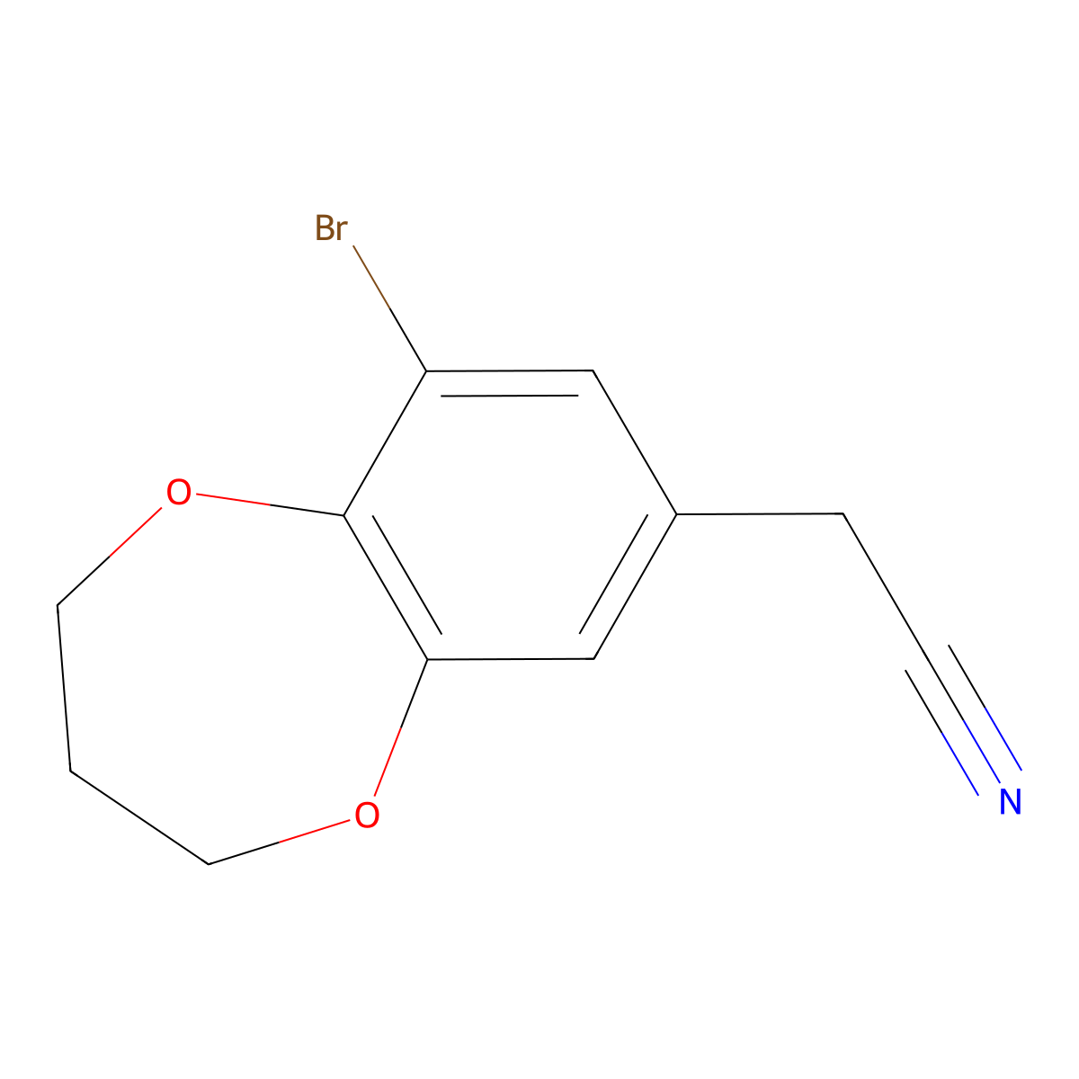 2-(9-bromo-3,4-dihydro-2H-1,5-benzodioxepin-7-yl)acetonitrile molecular structure, CAS 1785410-02-7