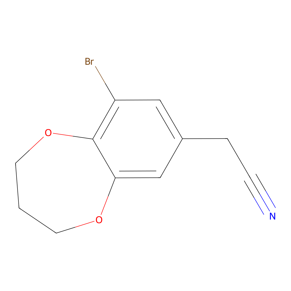 2-(9-bromo-3,4-dihydro-2H-1,5-benzodioxepin-7-yl)acetonitrile molecular structure, CAS 1785410-02-7