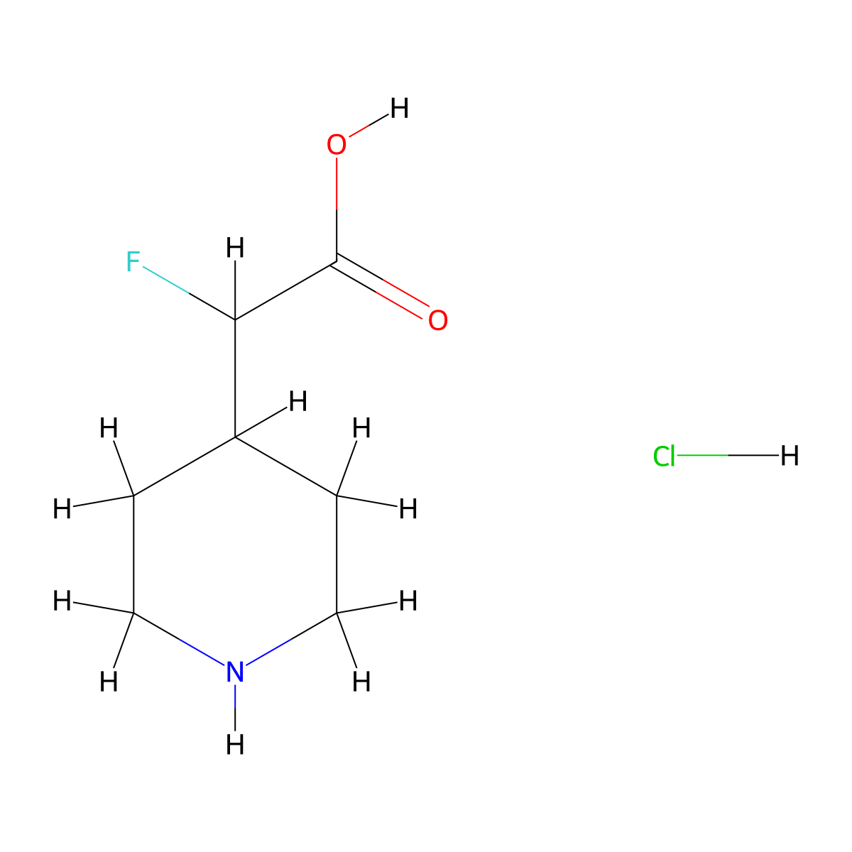 2-Fluoro-2-(piperidin-4-yl)acetic acid hydrochloride molecular structure, CAS 1785455-45-9