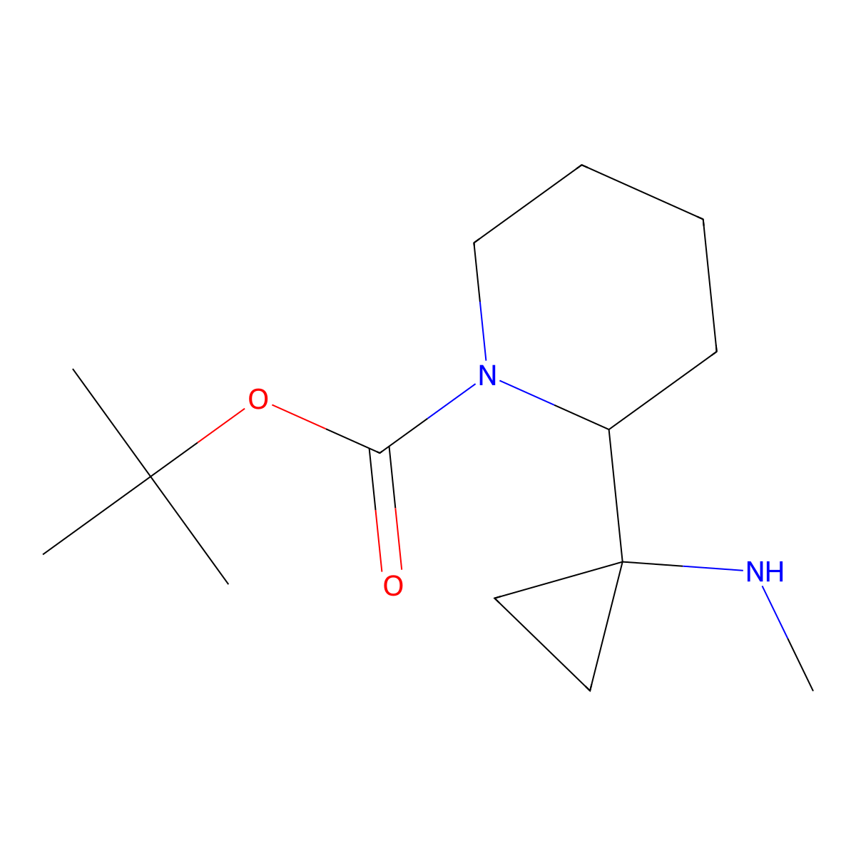 Tert-butyl 2-[1-(methylamino)cyclopropyl]piperidine-1-carboxylate molecular structure, CAS 1785456-50-9