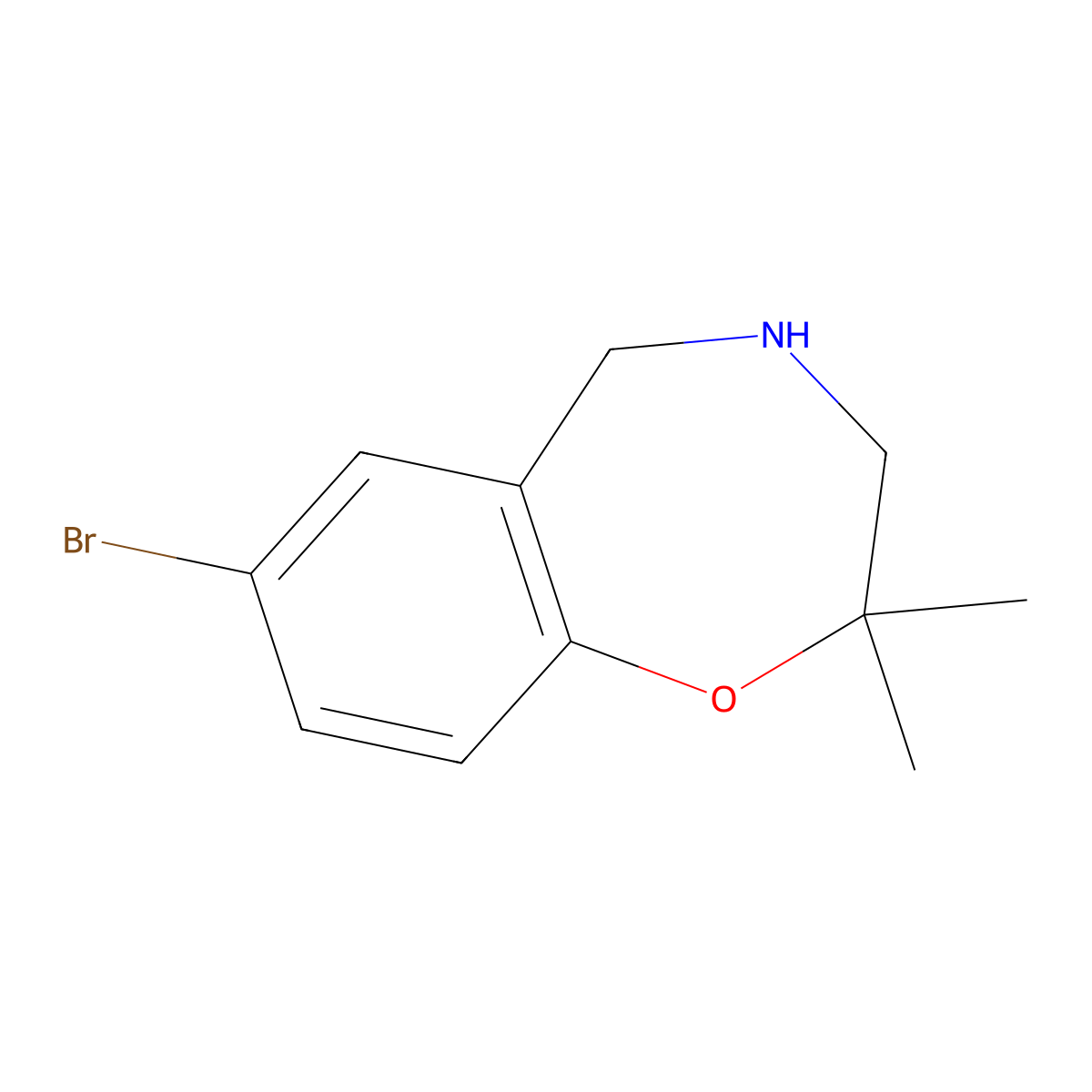 7-Bromo-2,2-dimethyl-2,3,4,5-tetrahydro-1,4-benzoxazepine molecular structure, CAS 1785504-82-6