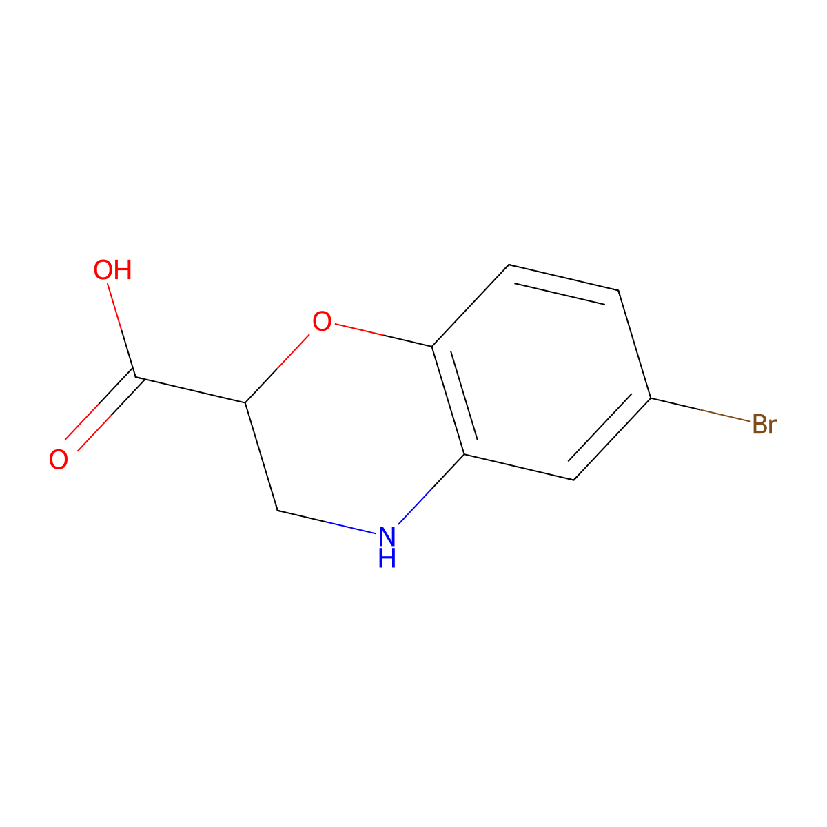 6-Bromo-3,4-dihydro-2H-benzo[b][1,4]oxazine-2-carboxylic acid molecular structure, CAS 1785506-15-1