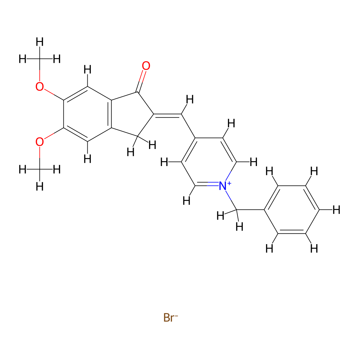 (E)-1-Benzyl-4-((5,6-dimethoxy-1-oxo-1,3-dihydro-2H-inden-2-ylidene)methyl)pyridin-1-ium bromide molecular structure, CAS 178551-26-3