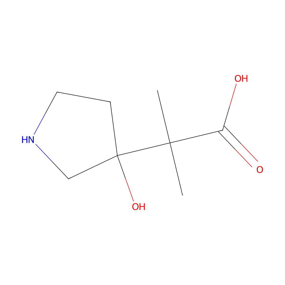 2-(3-Hydroxypyrrolidin-3-yl)-2-methylpropanoic acid molecular structure, CAS 1785523-58-1