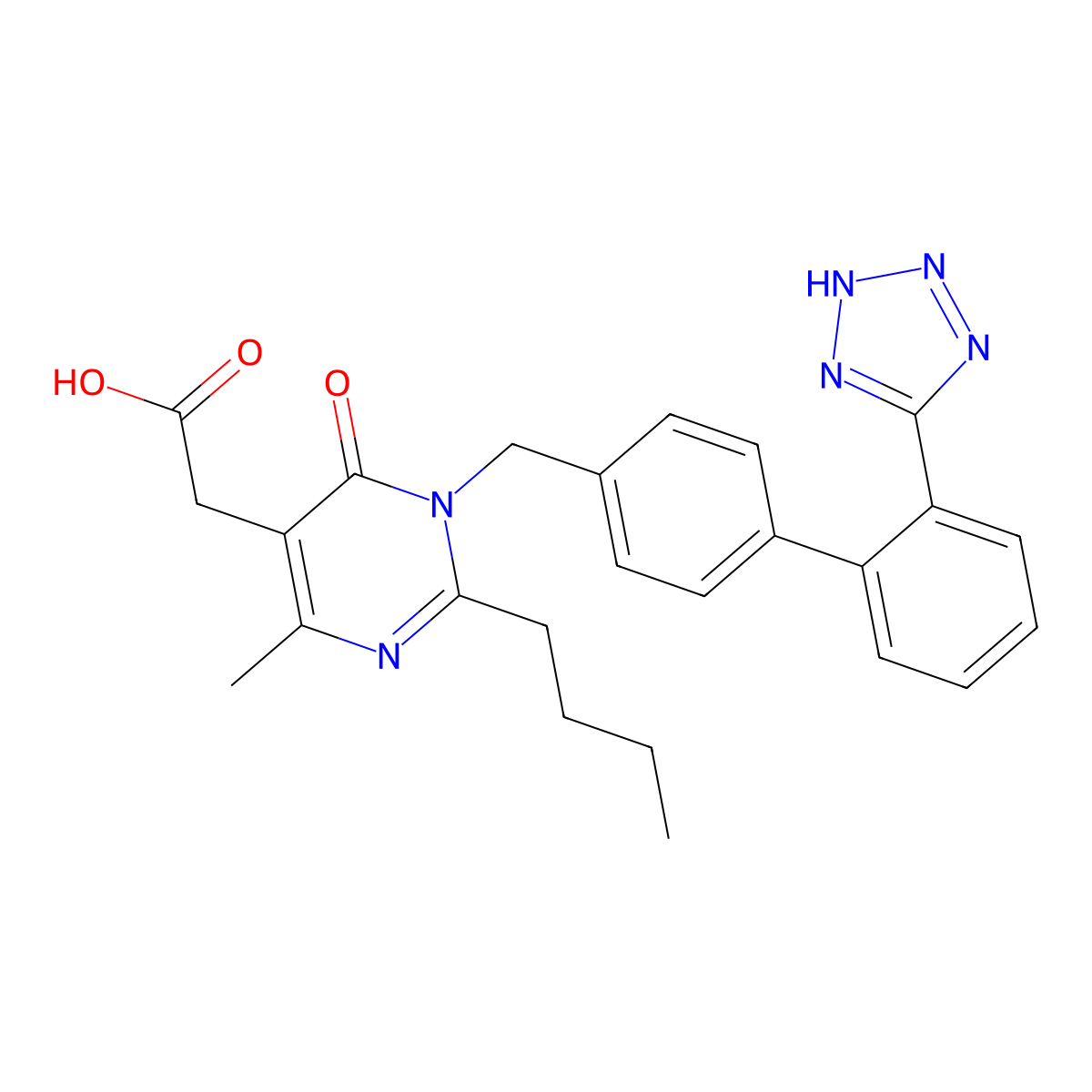 2-(1-((2'-(1H-tetrazol-5-yl)-[1,1'-biphenyl]-4-yl)Methyl)-2-butyl-4-Methyl-6-oxo-1,6-dihydropyriMidin-5-yl)acetic acid molecular structure, CAS 178554-16-0
