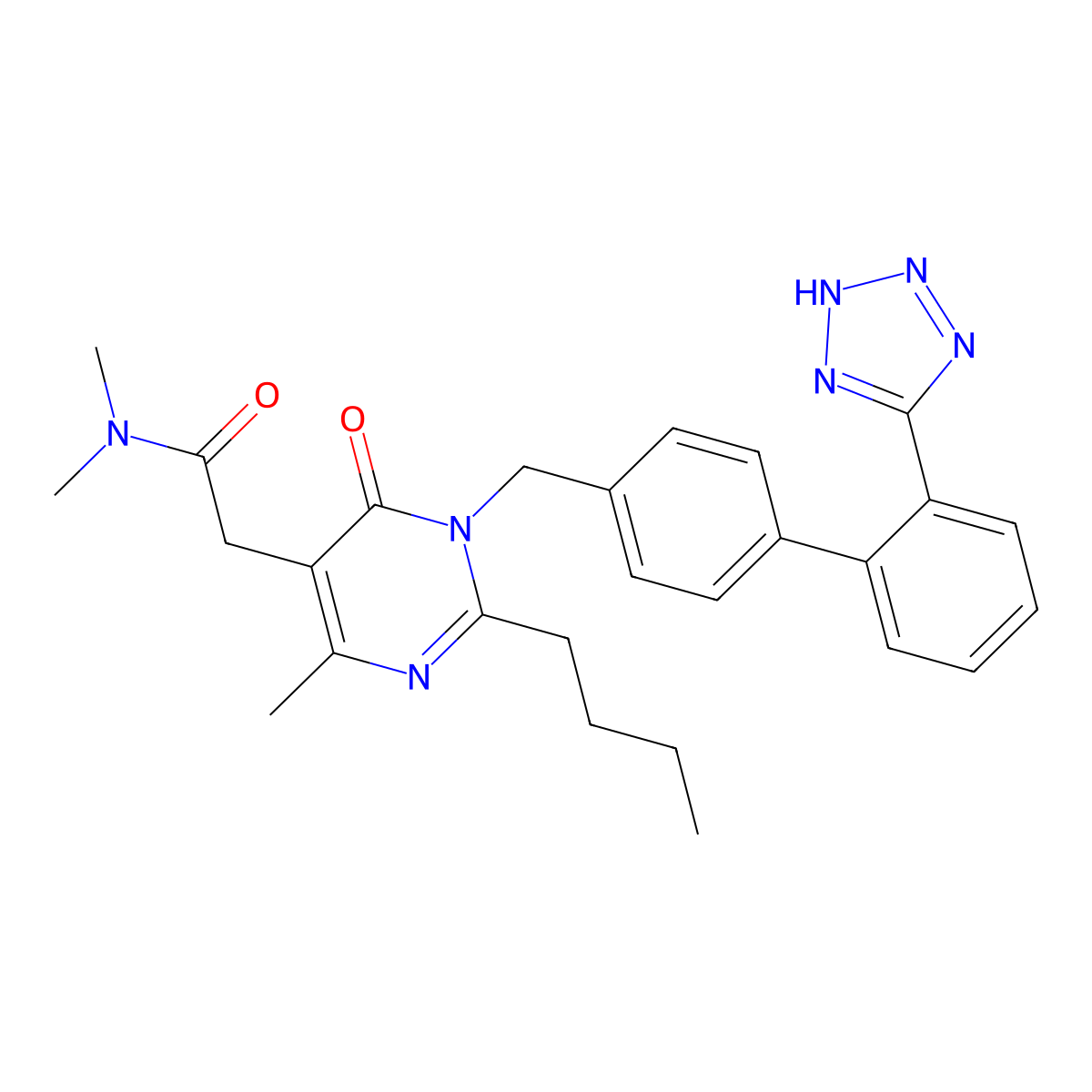 2-(1-((2'-(1H-tetrazol-5-yl)-[1,1'-biphenyl]-4-yl)methyl)-2-butyl-4-methyl-6-oxo-1,6-dihydropyrimidin-5-yl)-n,n-dimethylacetamide molecular structure, CAS 178554-19-3